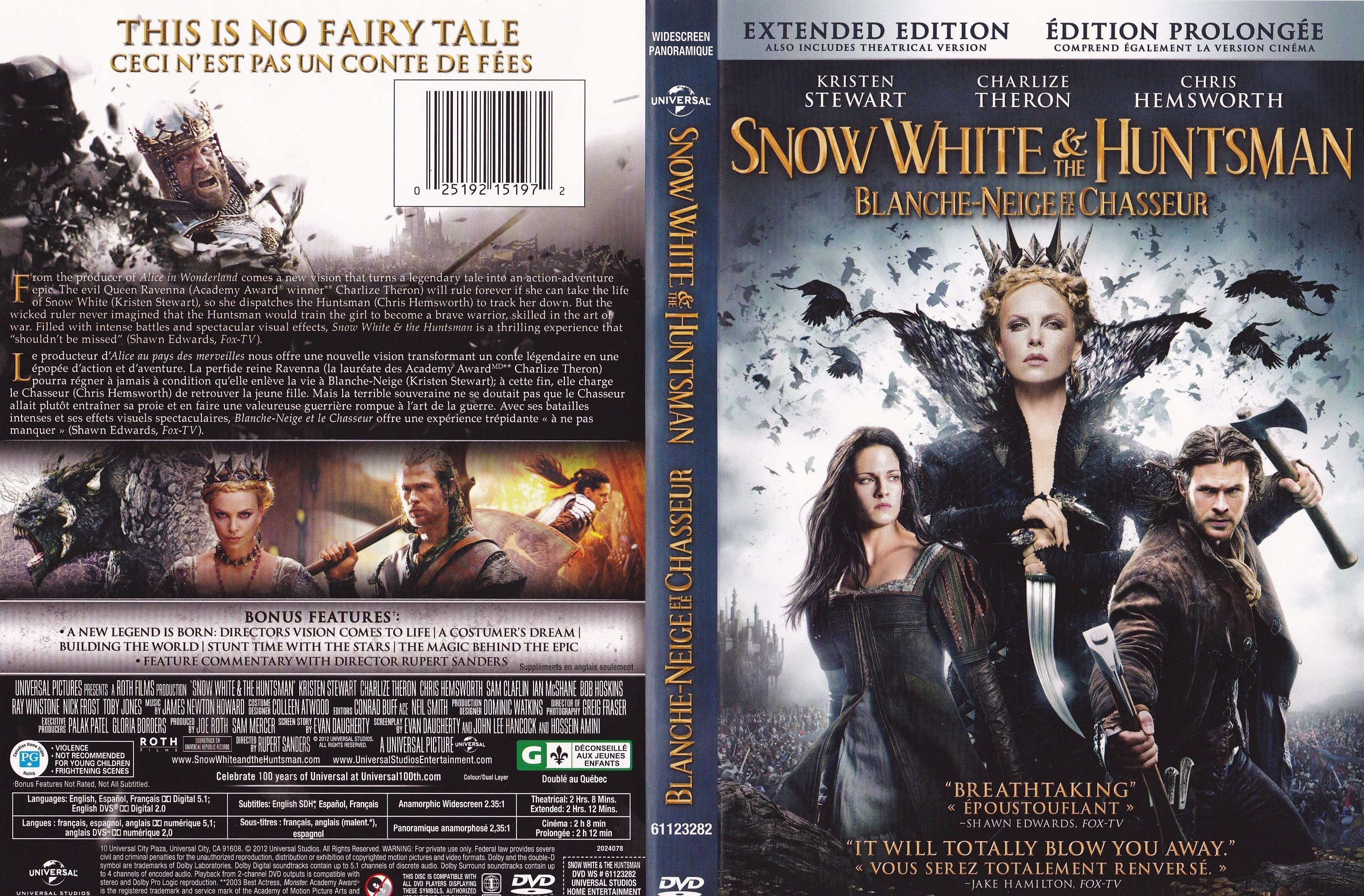 Jaquette DVD Blanche neige et le chasseur - Snow white and the huntsman (Canadienne)
