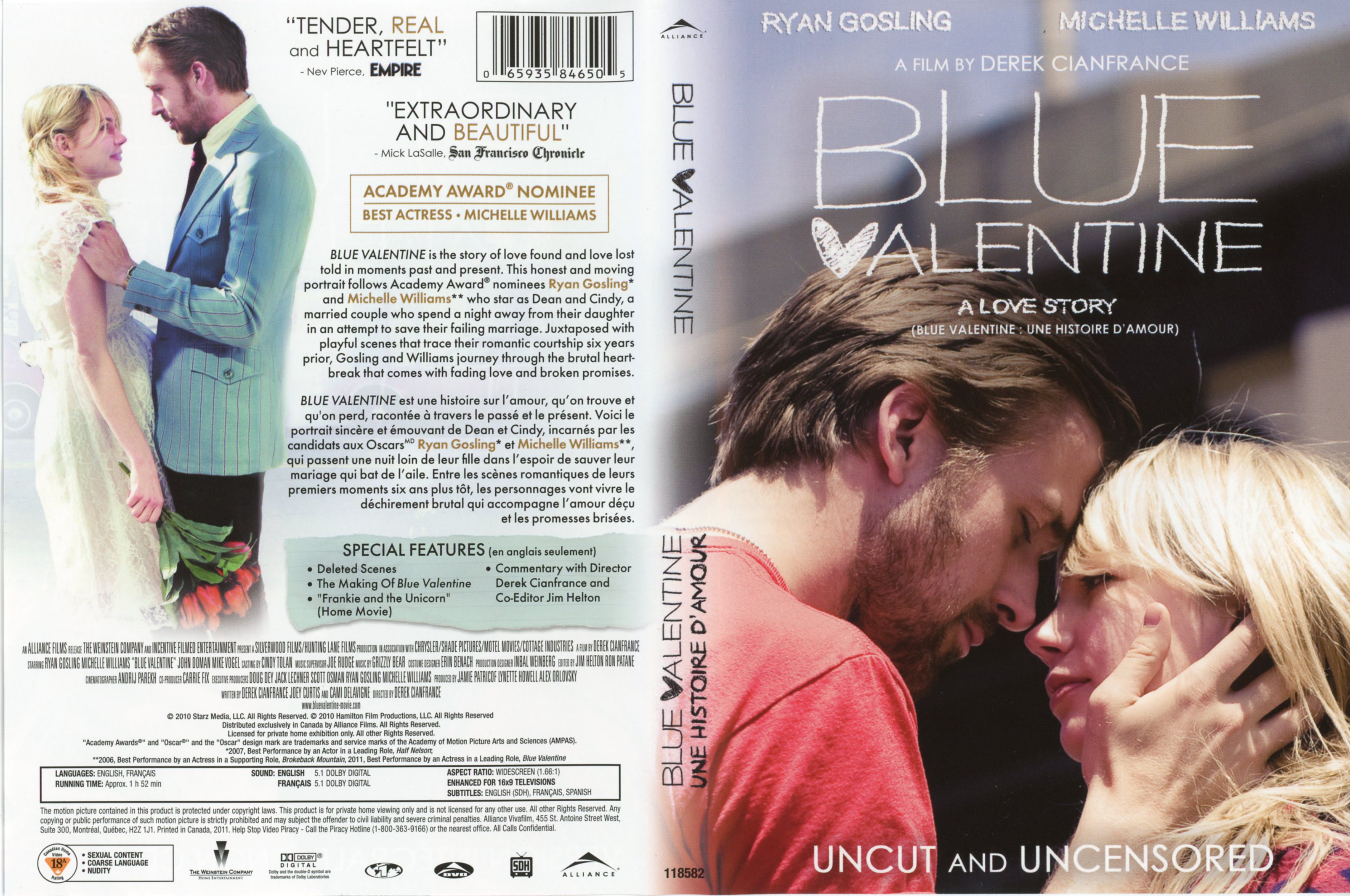 Jaquette DVD Blue Valentine (Canadienne)