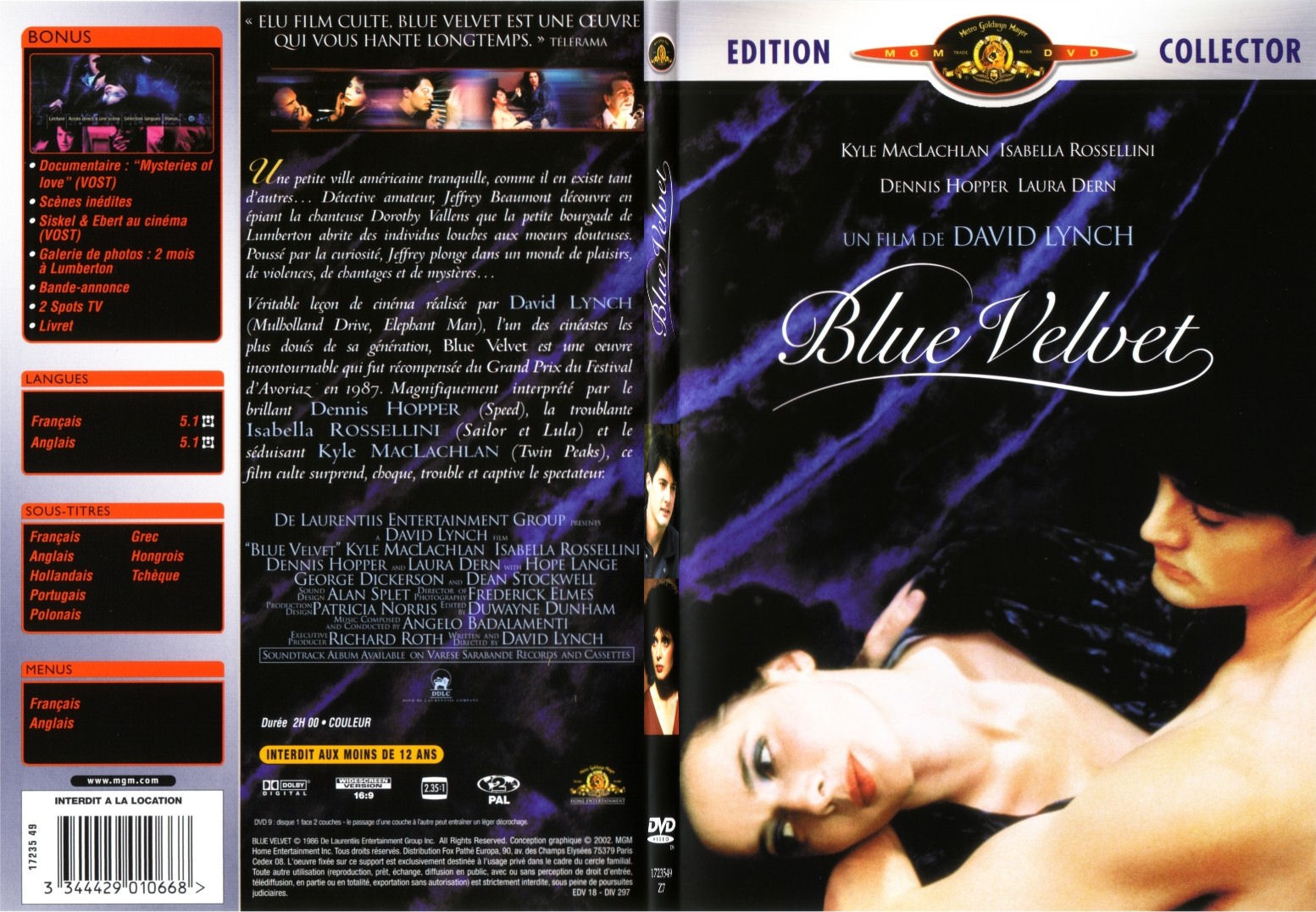 Jaquette DVD Blue velvet - SLIM