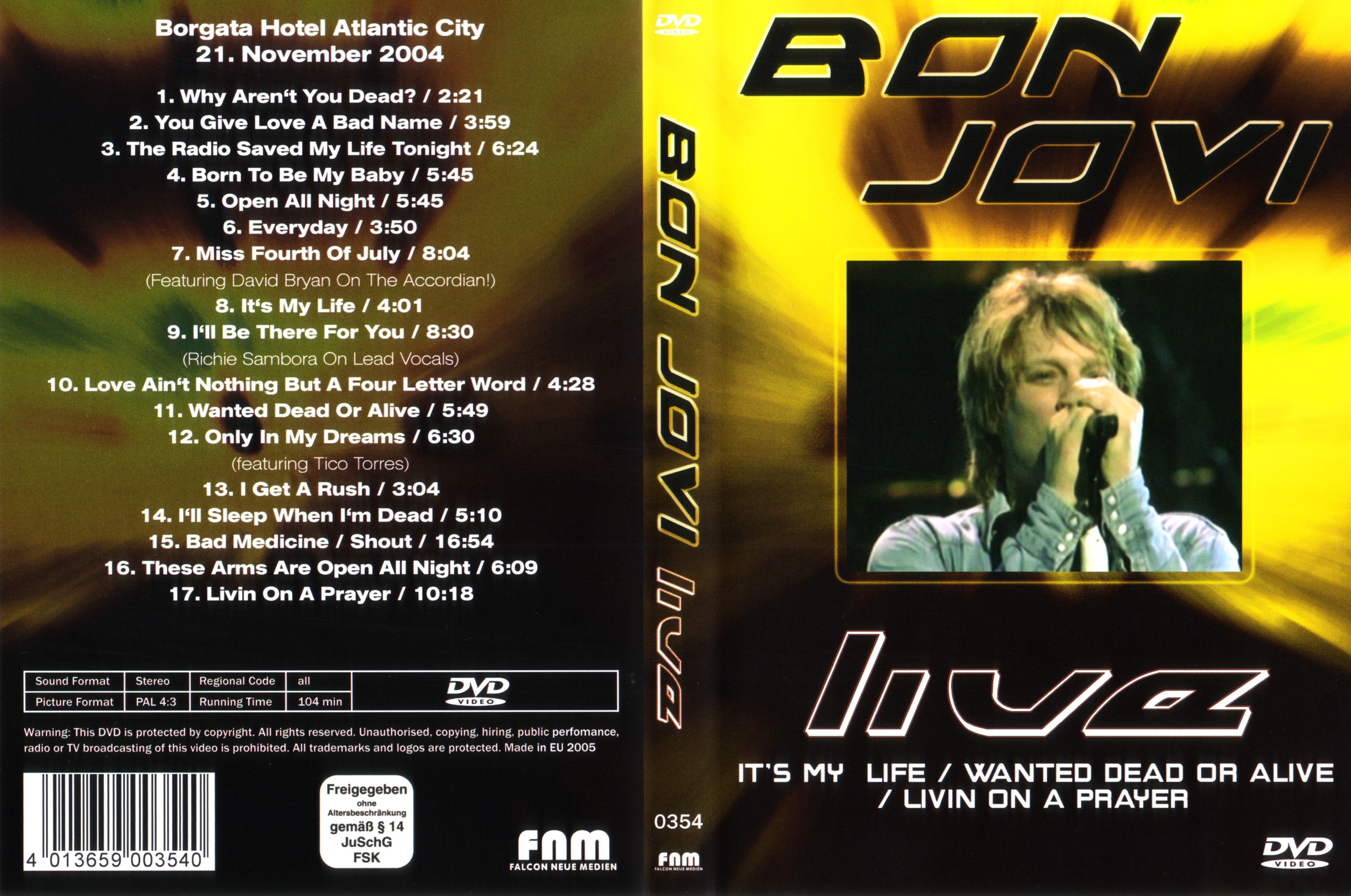 Jaquette DVD Bon jovi Live borgata hotel atlantic city