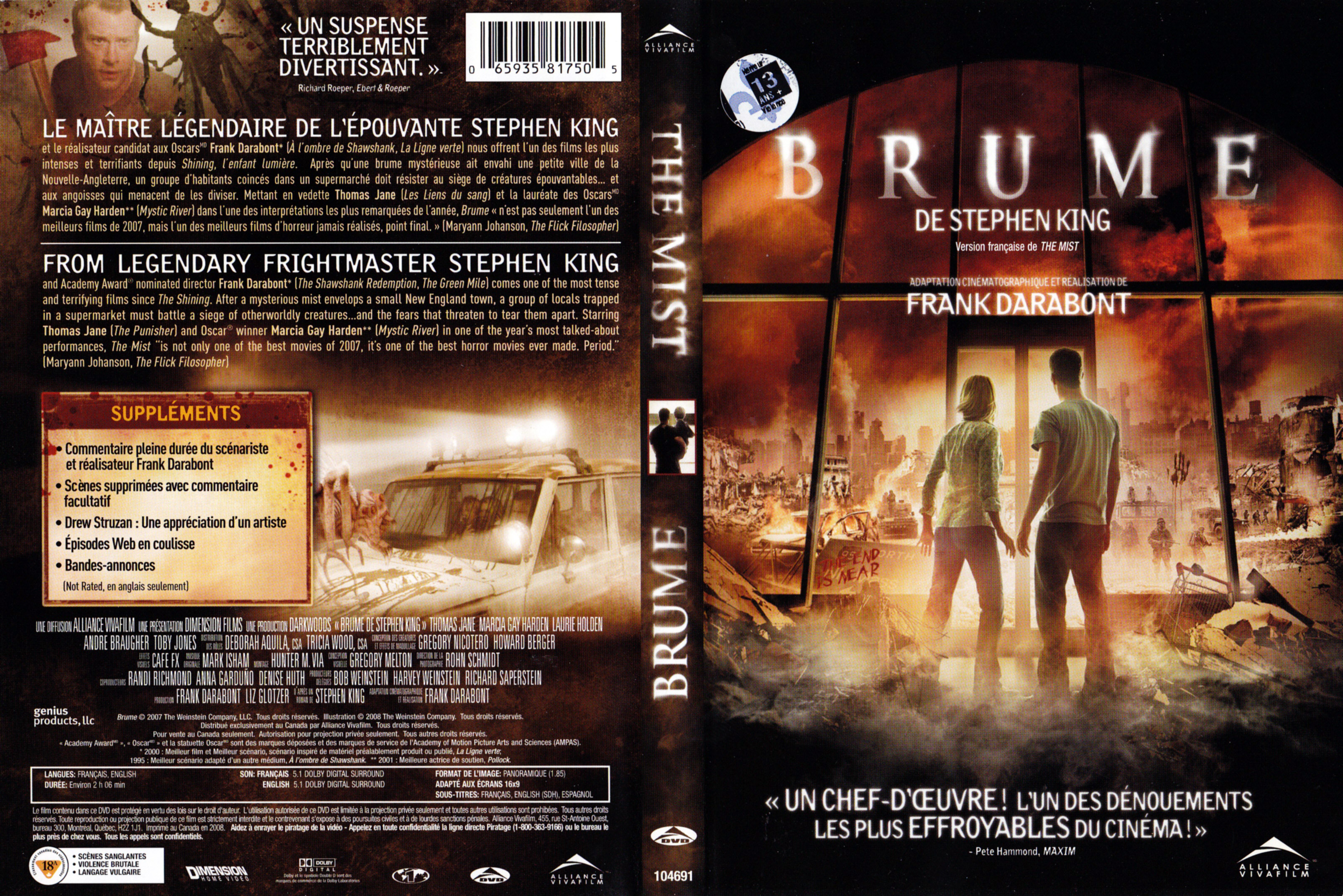 Jaquette DVD Brume - The mist (Canadienne)