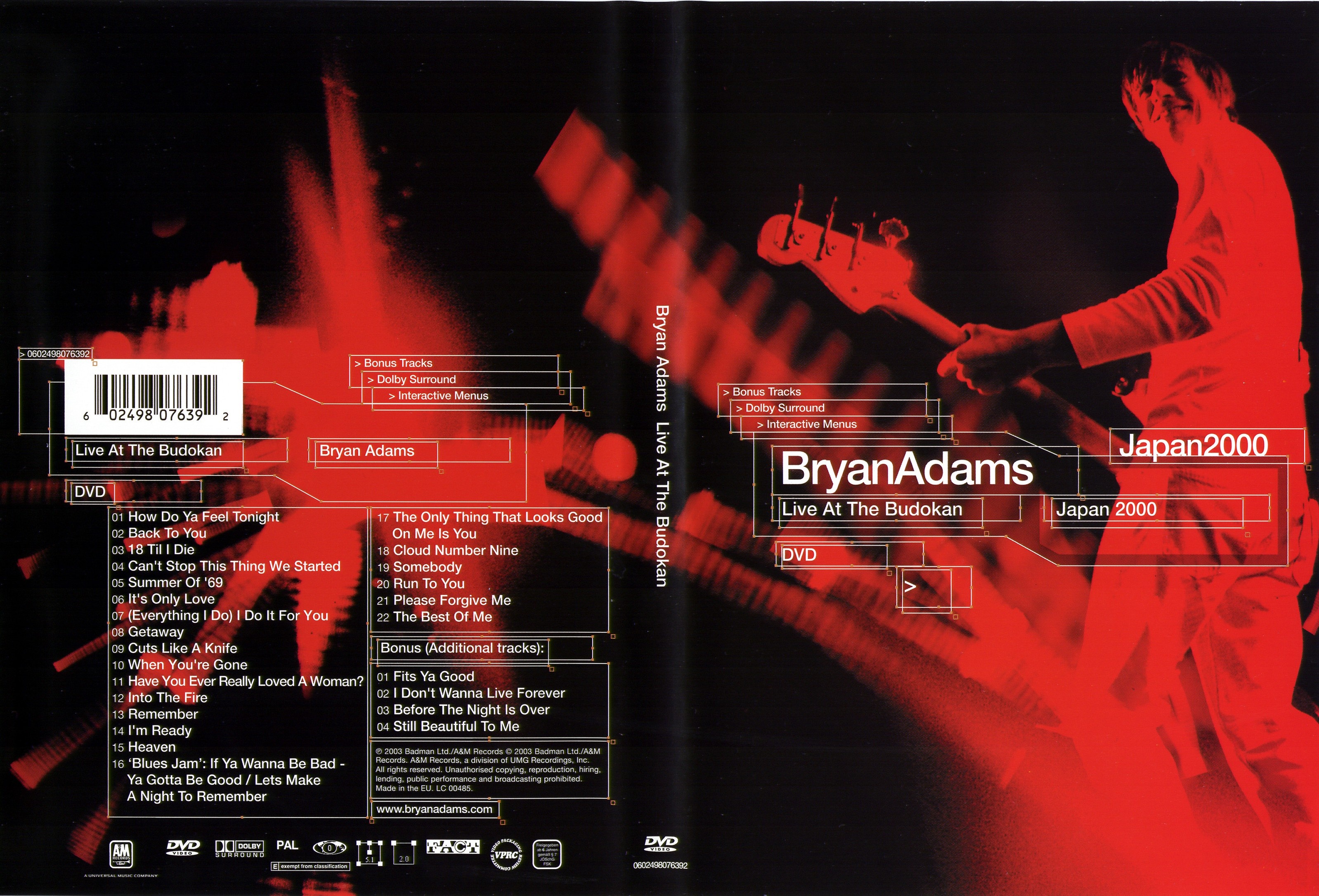 Jaquette DVD Bryan Adams live at the budokan
