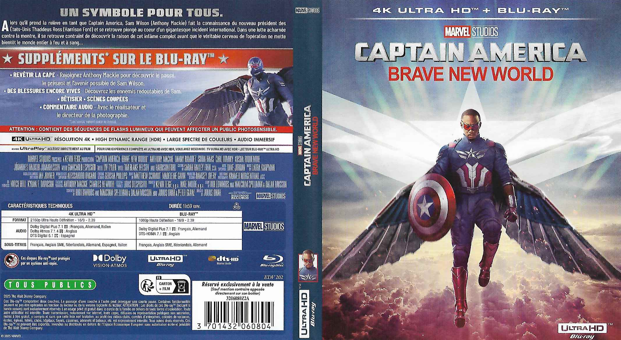 Jaquette DVD Captain America Brave New World 4K (BLU-RAY)