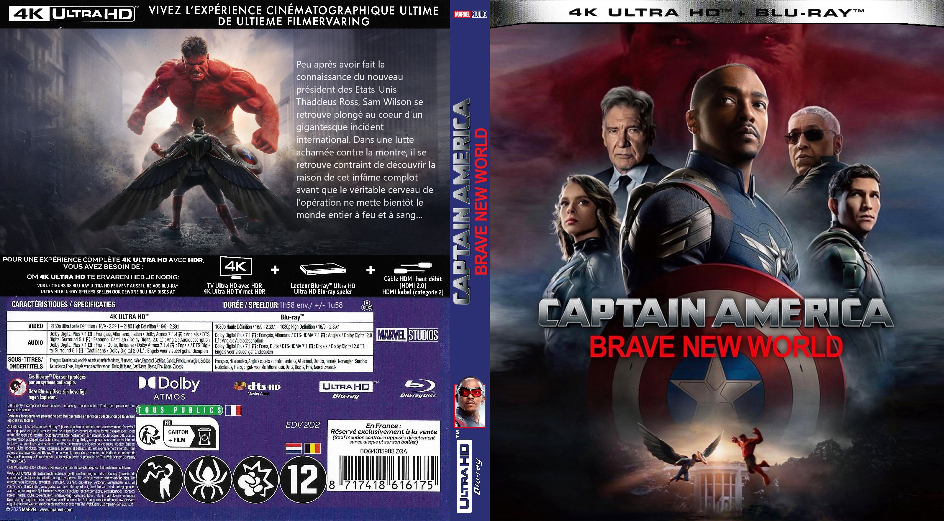 Jaquette DVD Captain America Brave New World 4K custom (BLU-RAY)