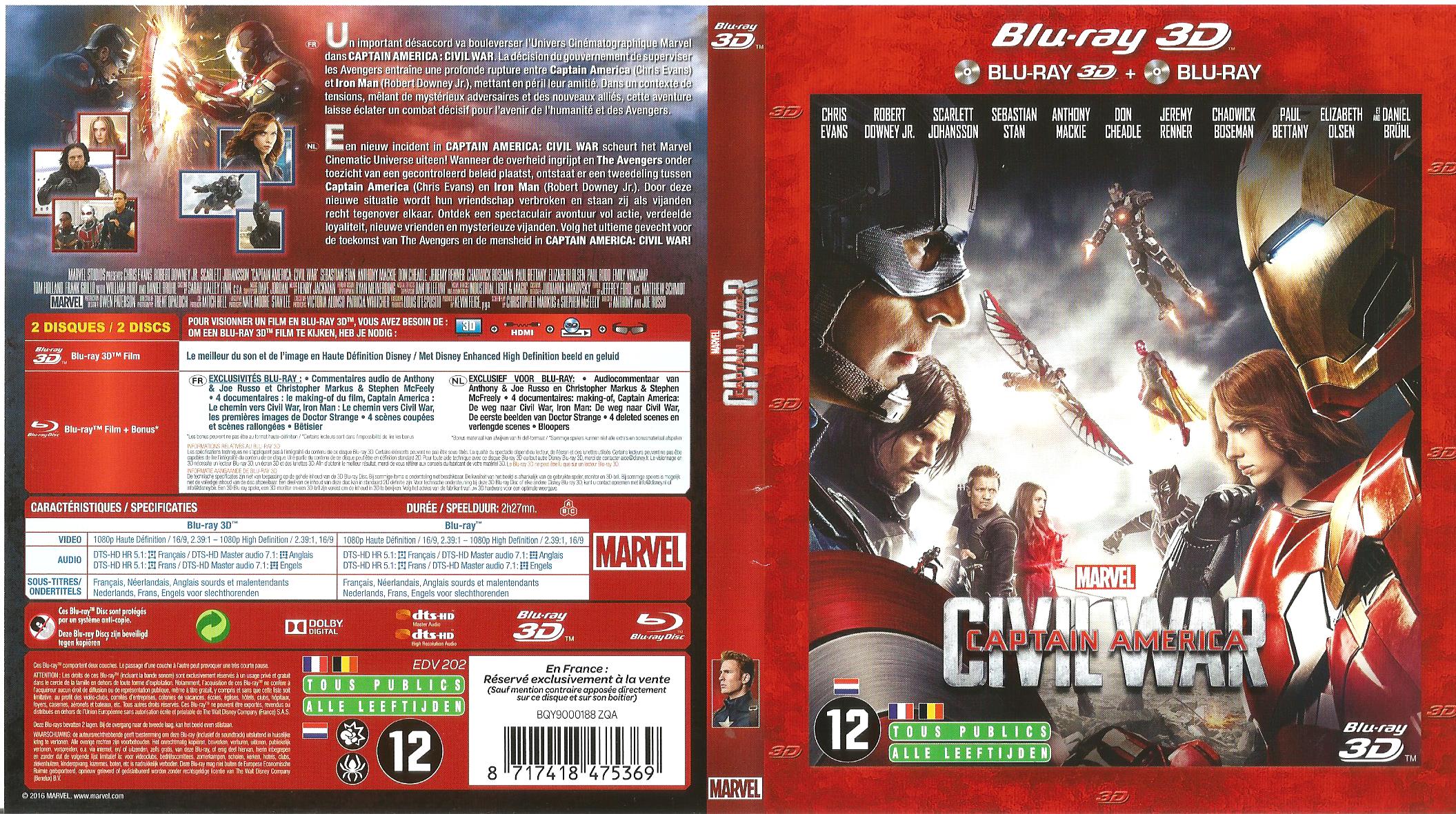 Jaquette DVD Captain America Civil War (BLU-RAY)