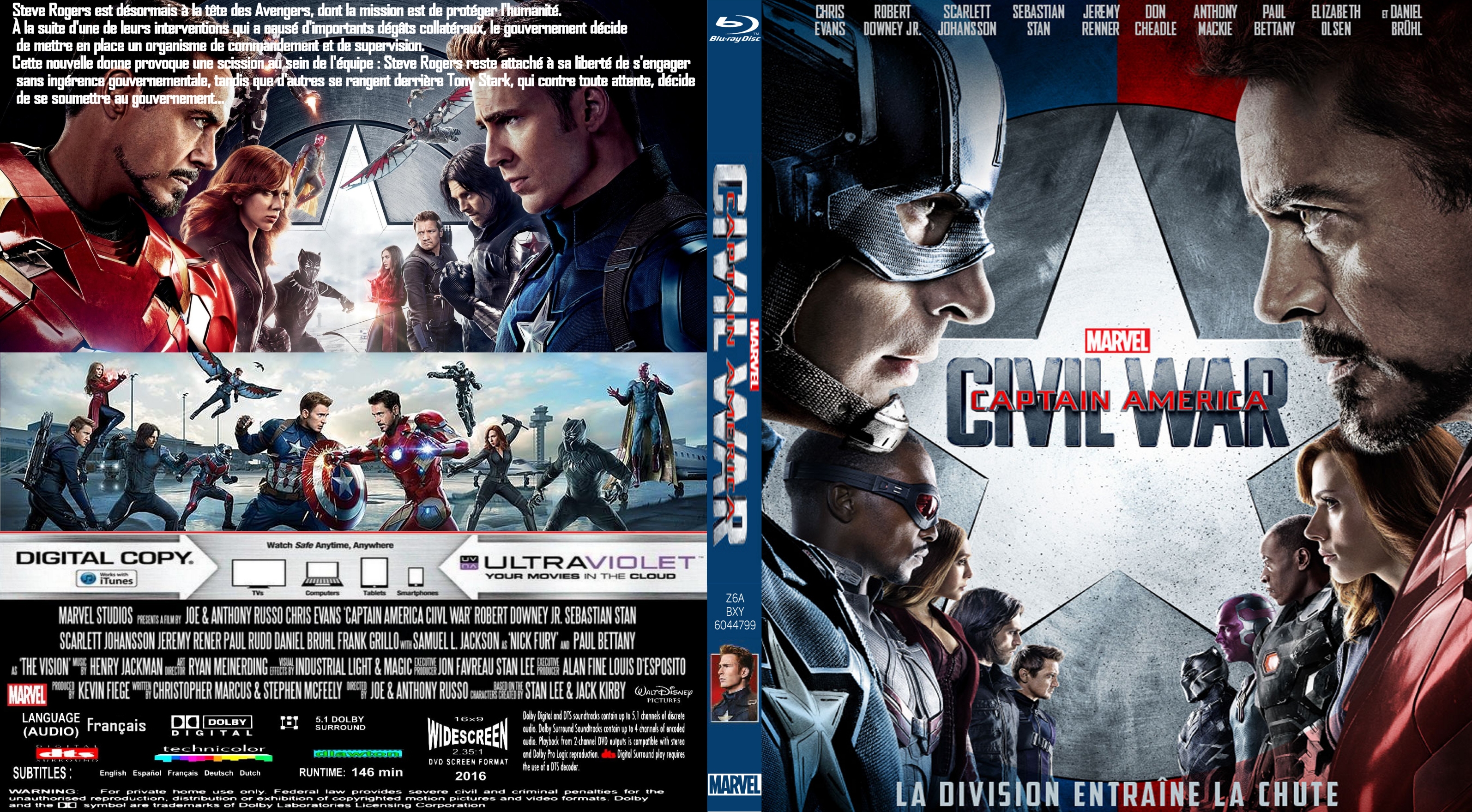 Jaquette DVD Captain America: Civil War custom (BLU-RAY) .