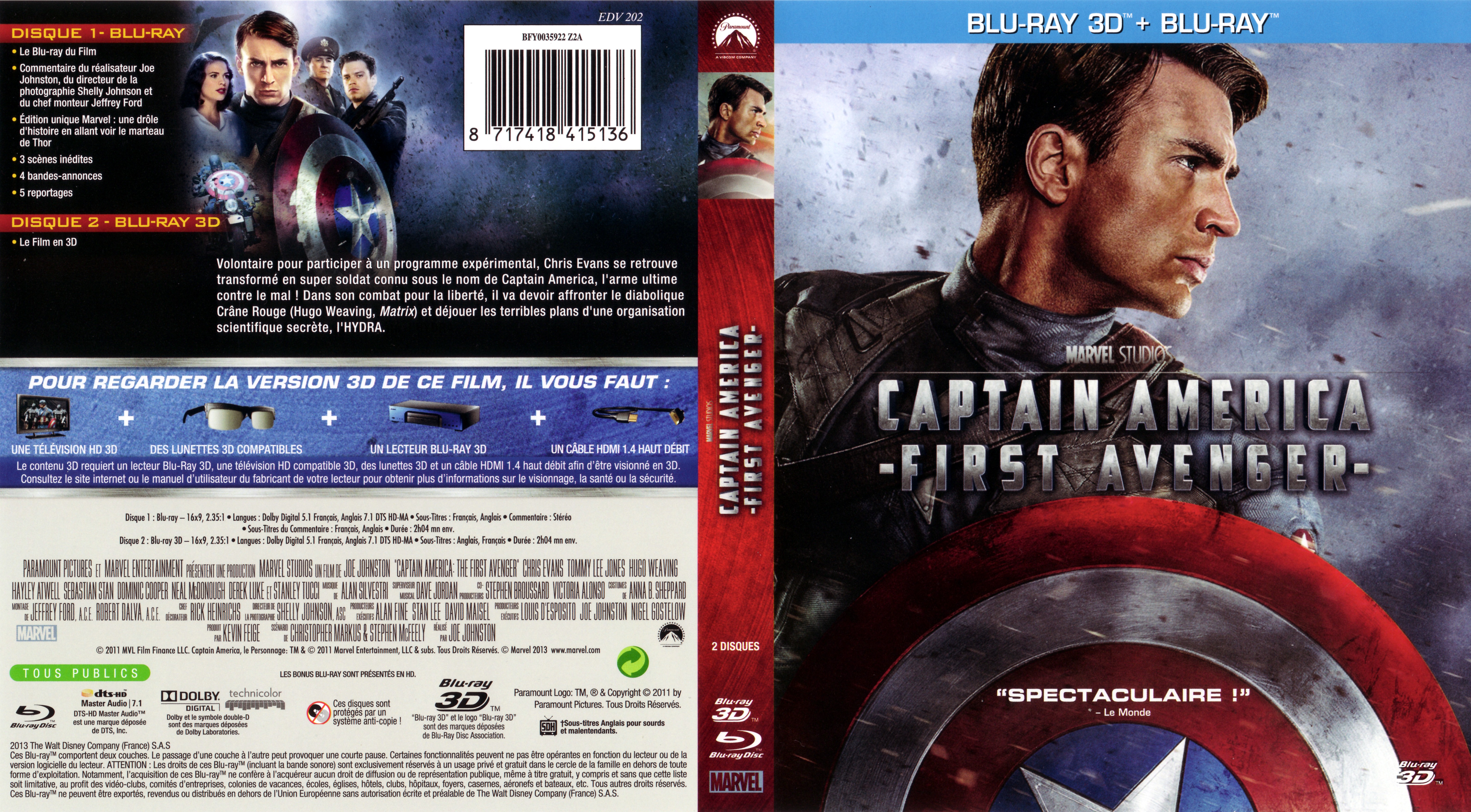 Jaquette DVD Captain America First Avenger 3D (BLU-RAY)
