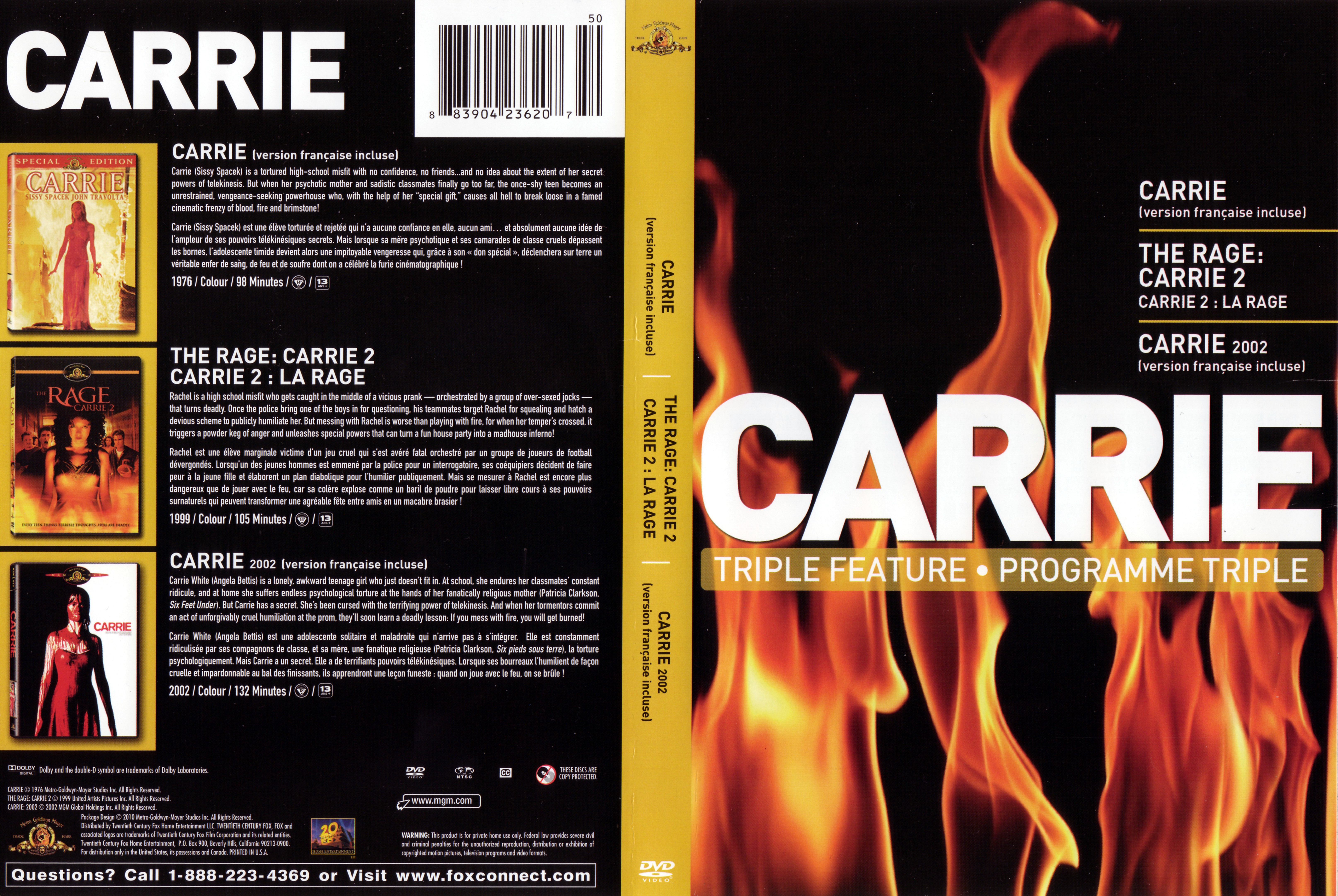 Jaquette DVD Carrie (3 films) (Canadienne)