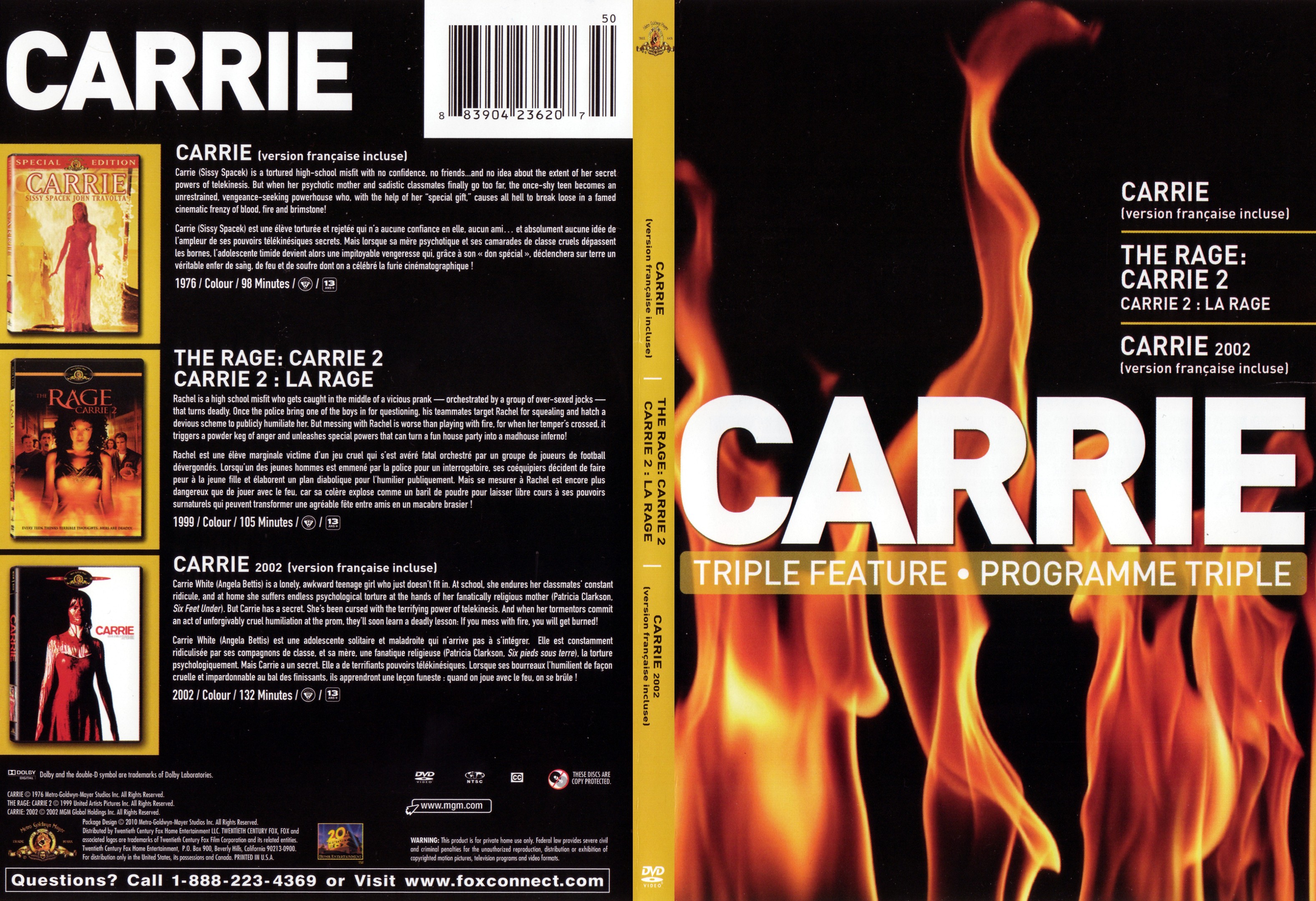 Jaquette DVD Carrie (3 films) (Canadienne) - SLIM