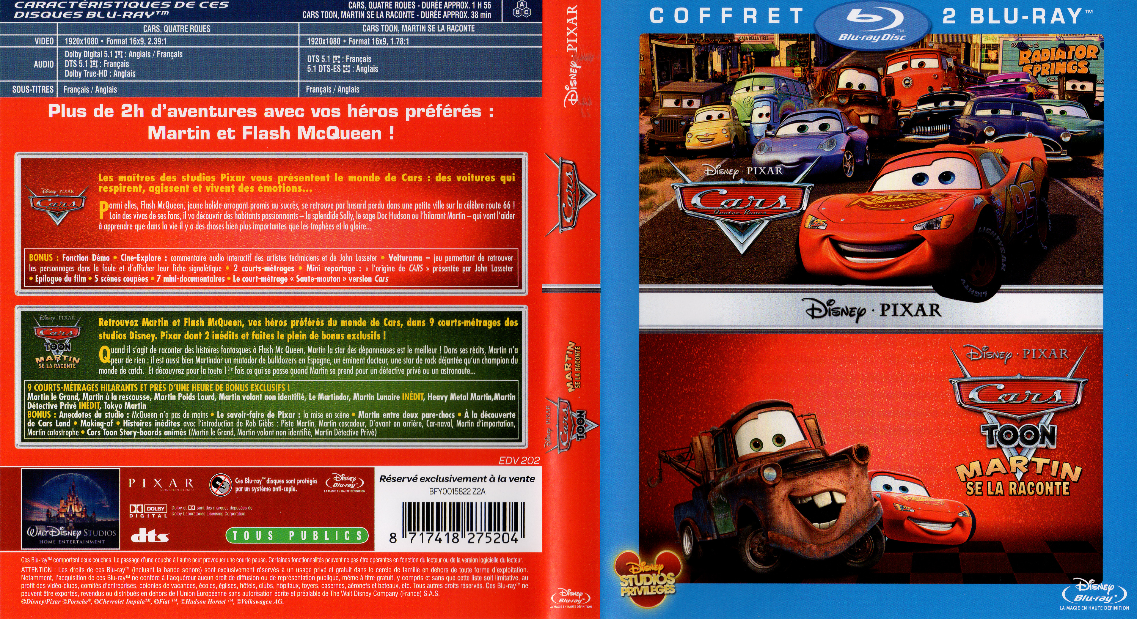 Jaquette DVD Cars et Cars Toon (BLU-RAY)