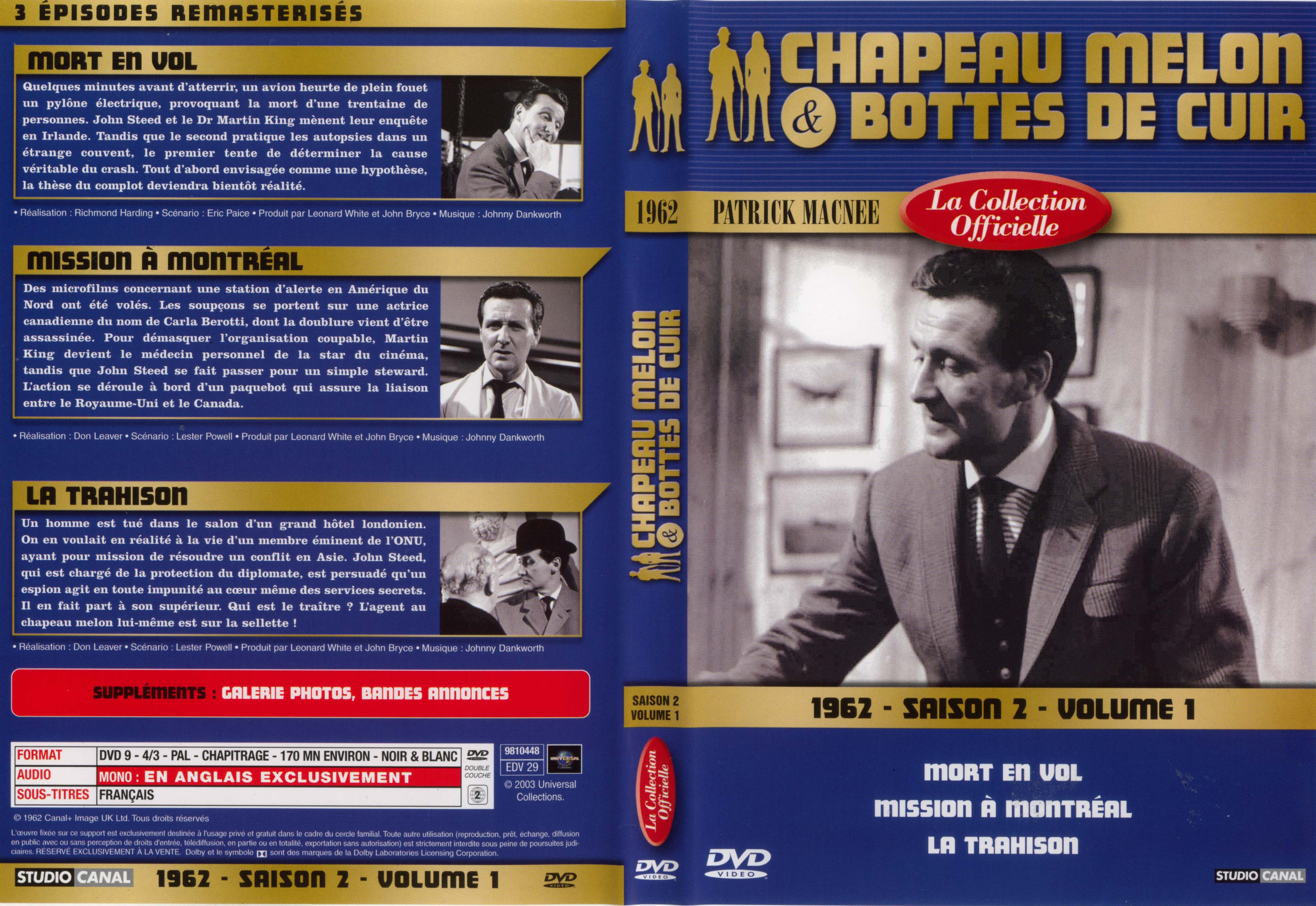 Jaquette DVD Chapeau melon et bottes de cuir 1962 saison 2 vol 1