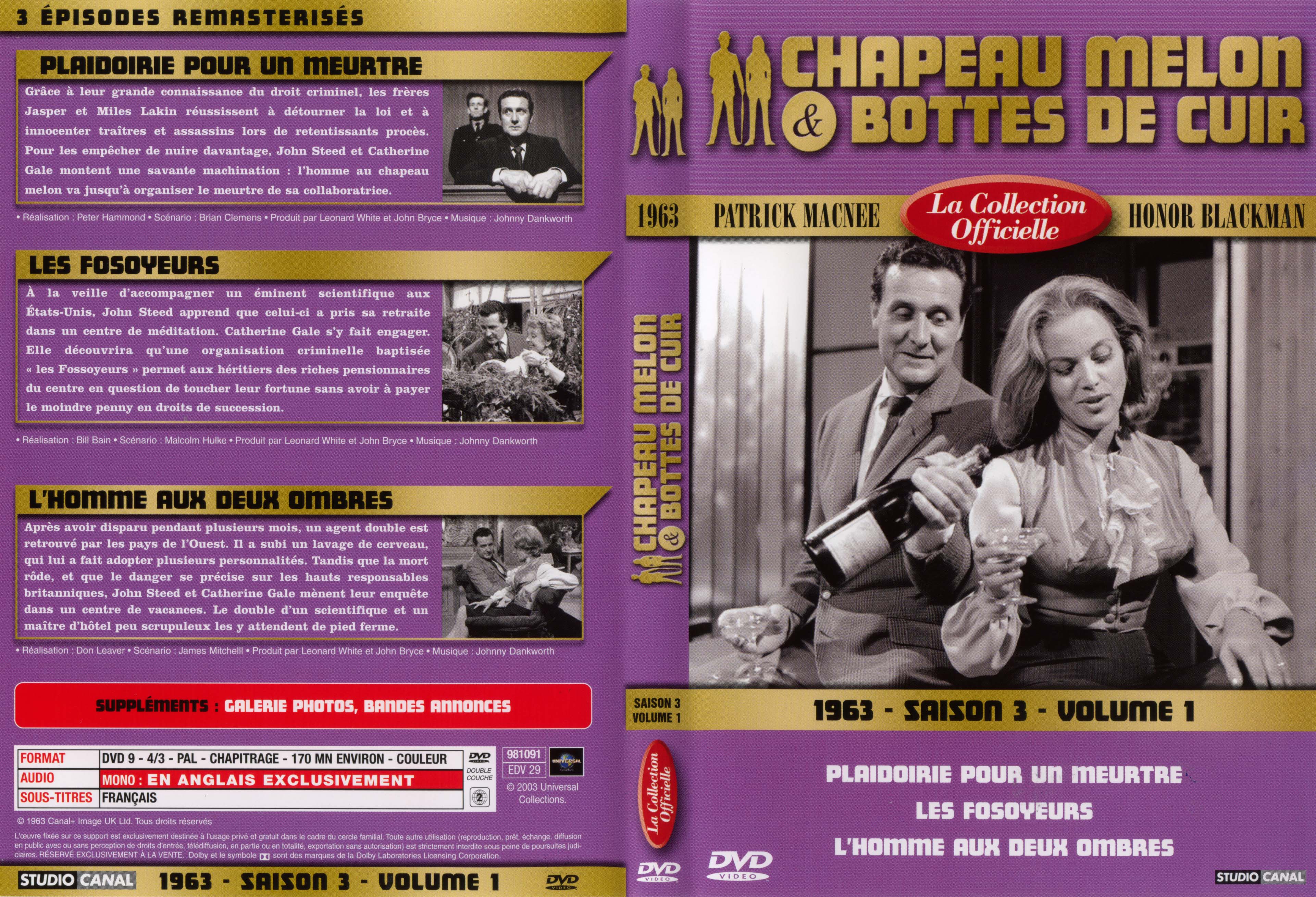Jaquette DVD Chapeau melon et bottes de cuir 1963 saison 3 vol 1