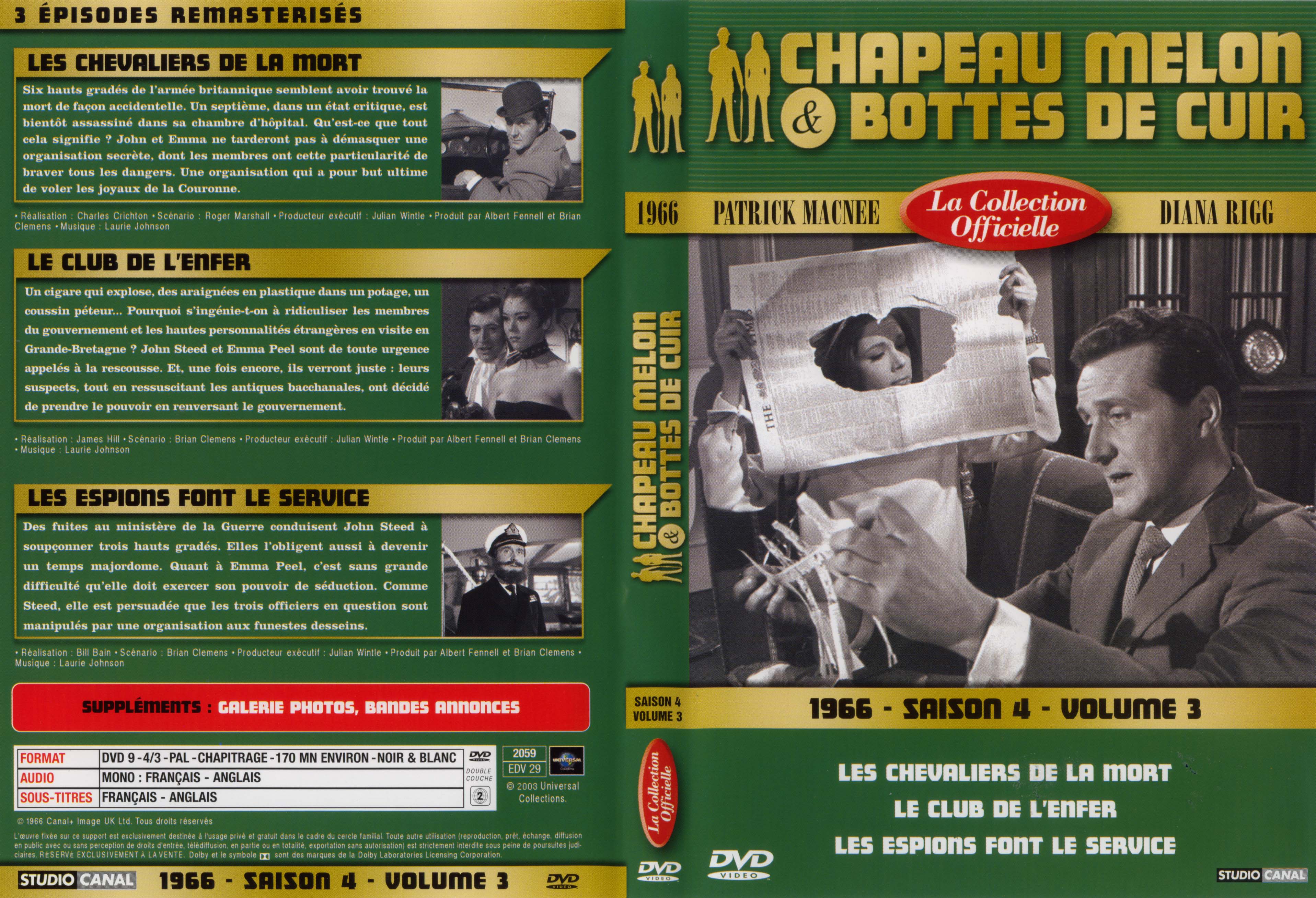 Jaquette DVD Chapeau melon et bottes de cuir 1966 saison 4 vol 3