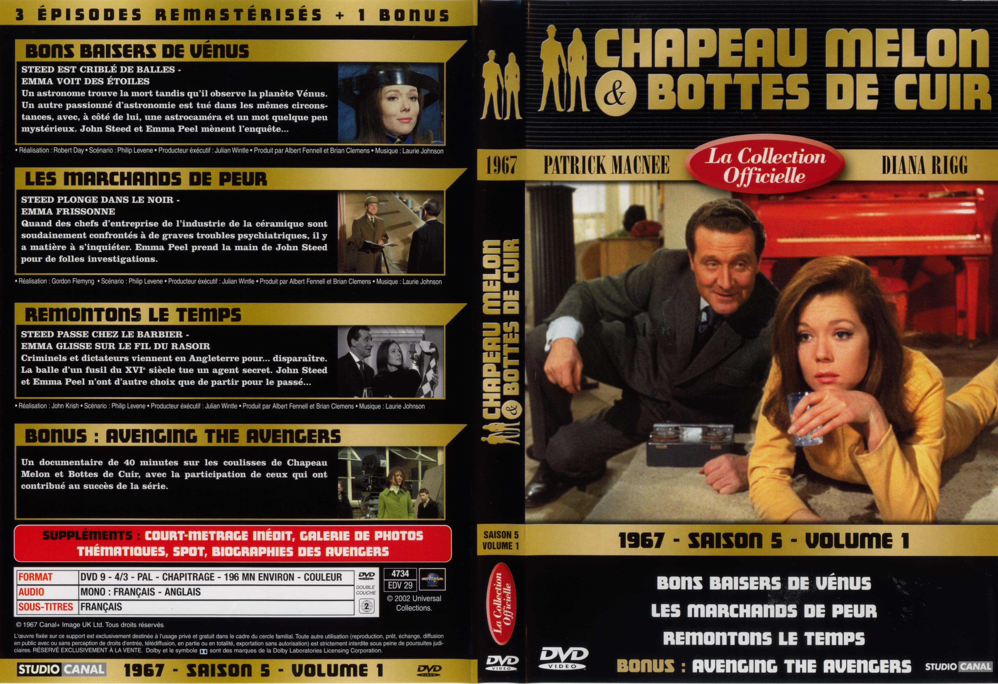 Jaquette DVD Chapeau melon et bottes de cuir 1967 saison 5 vol 1