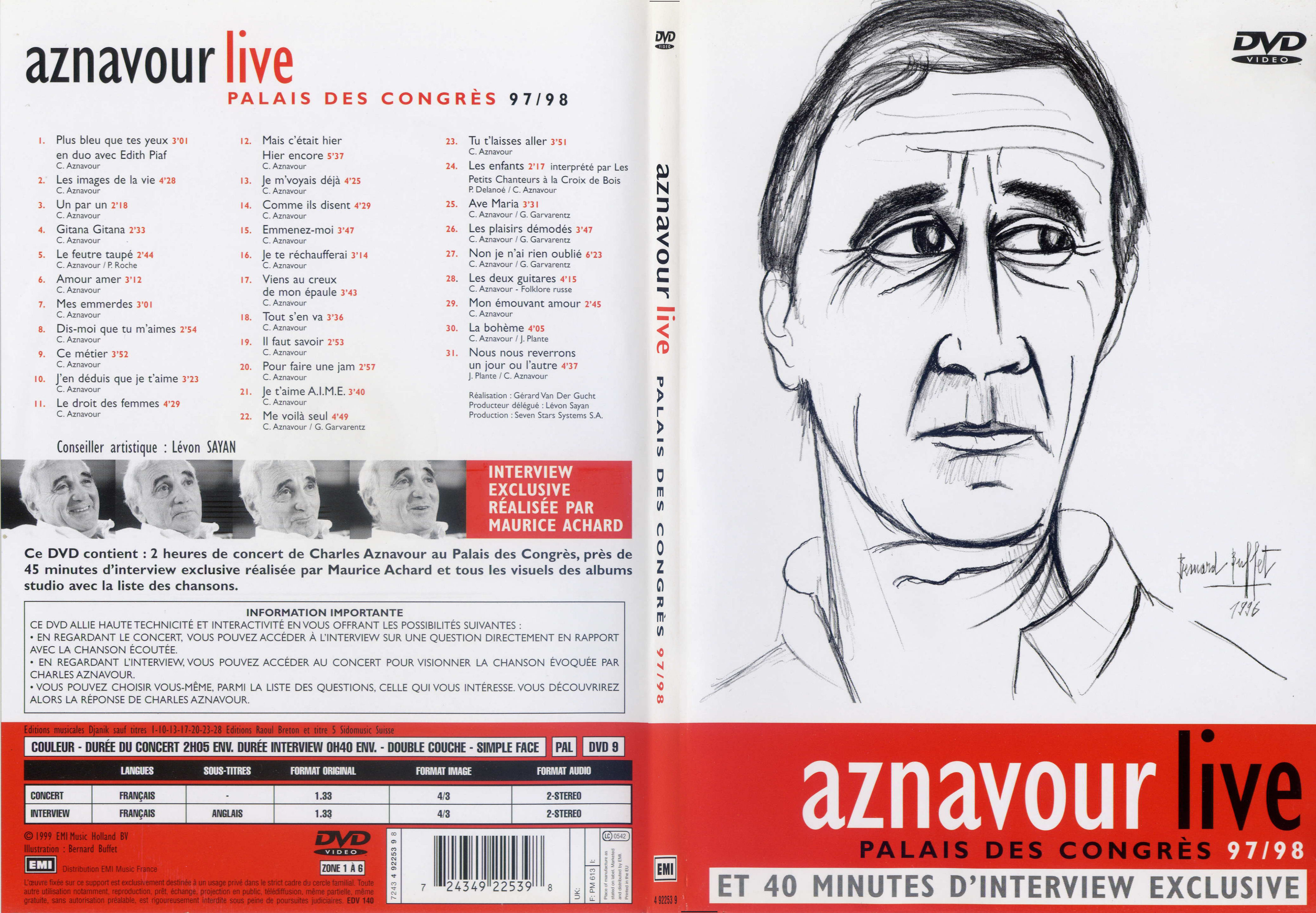 Jaquette DVD Charles Aznavour live - Palais des Congres 97-98 - SLIM