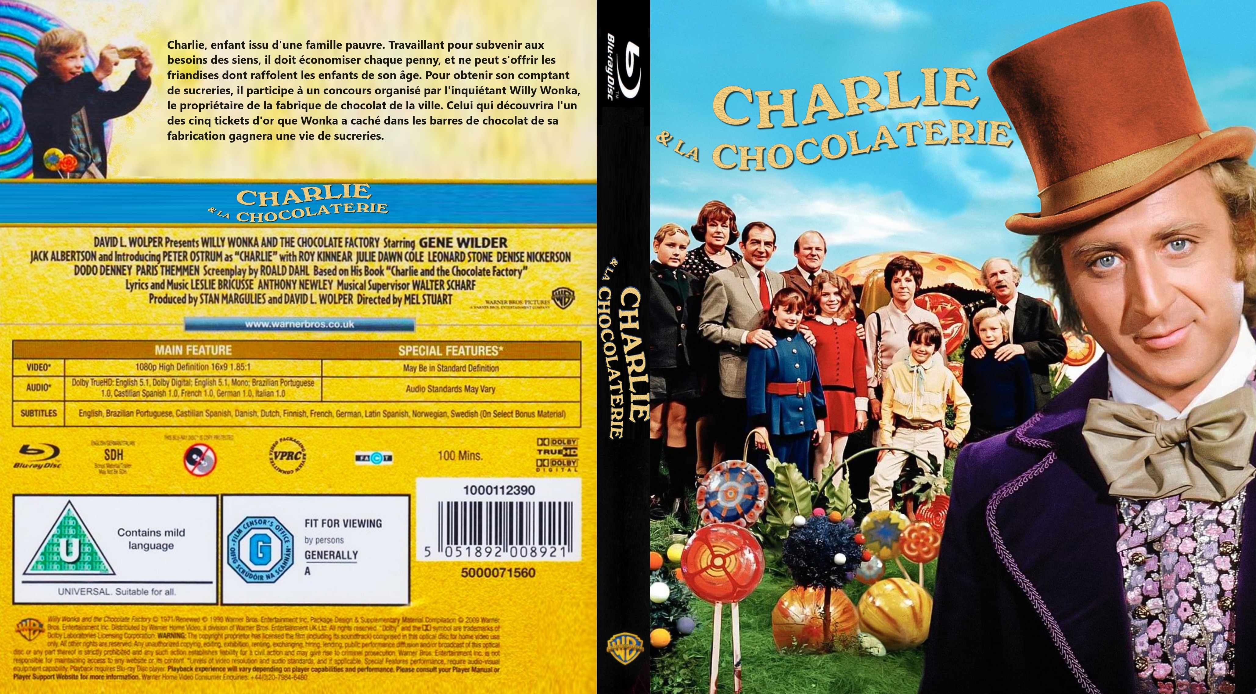 Jaquette DVD Charlie et la chocolaterie 1971 custom (BLU-RAY) v2