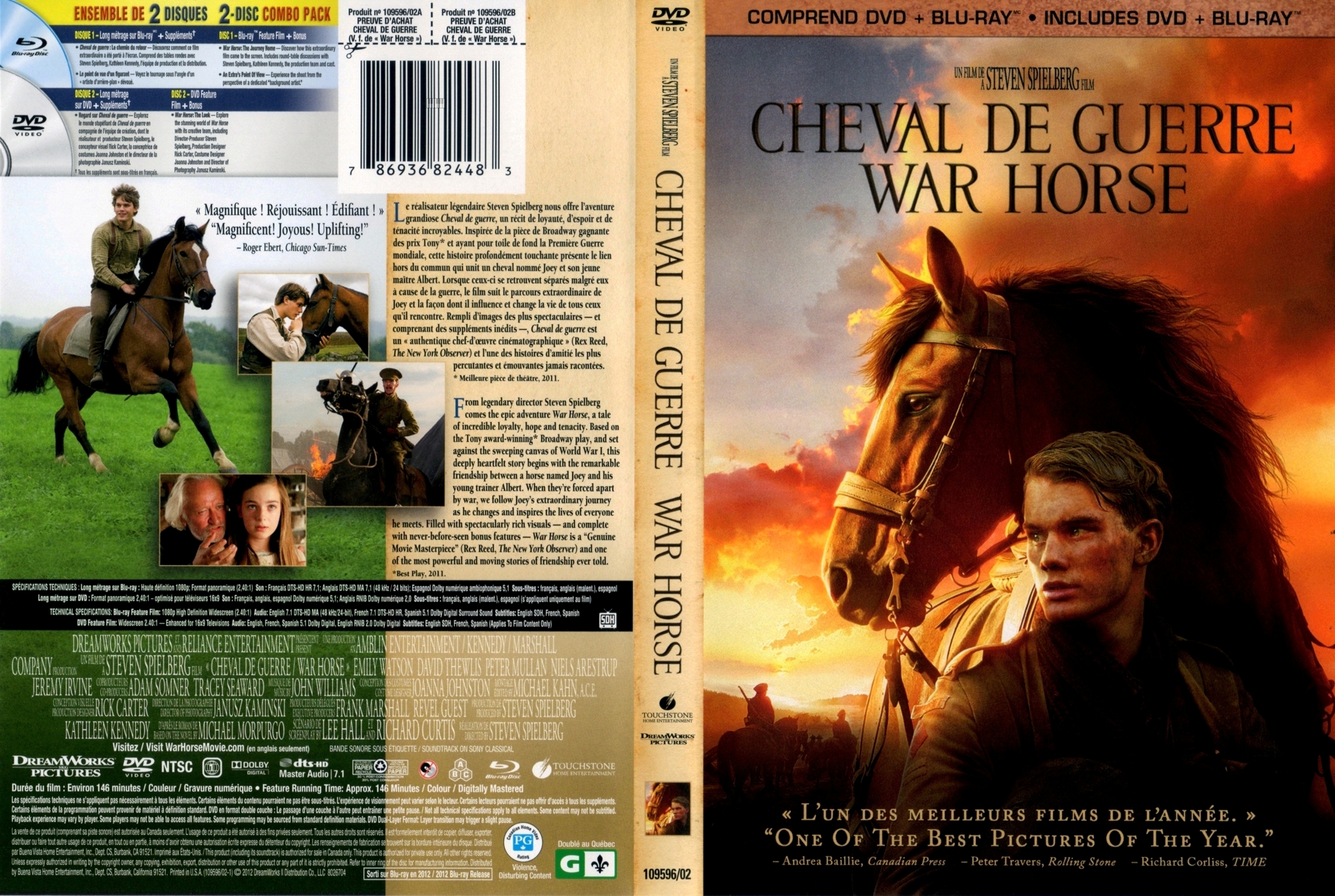 Jaquette DVD Cheval de guerre - War horse (Canadienne)