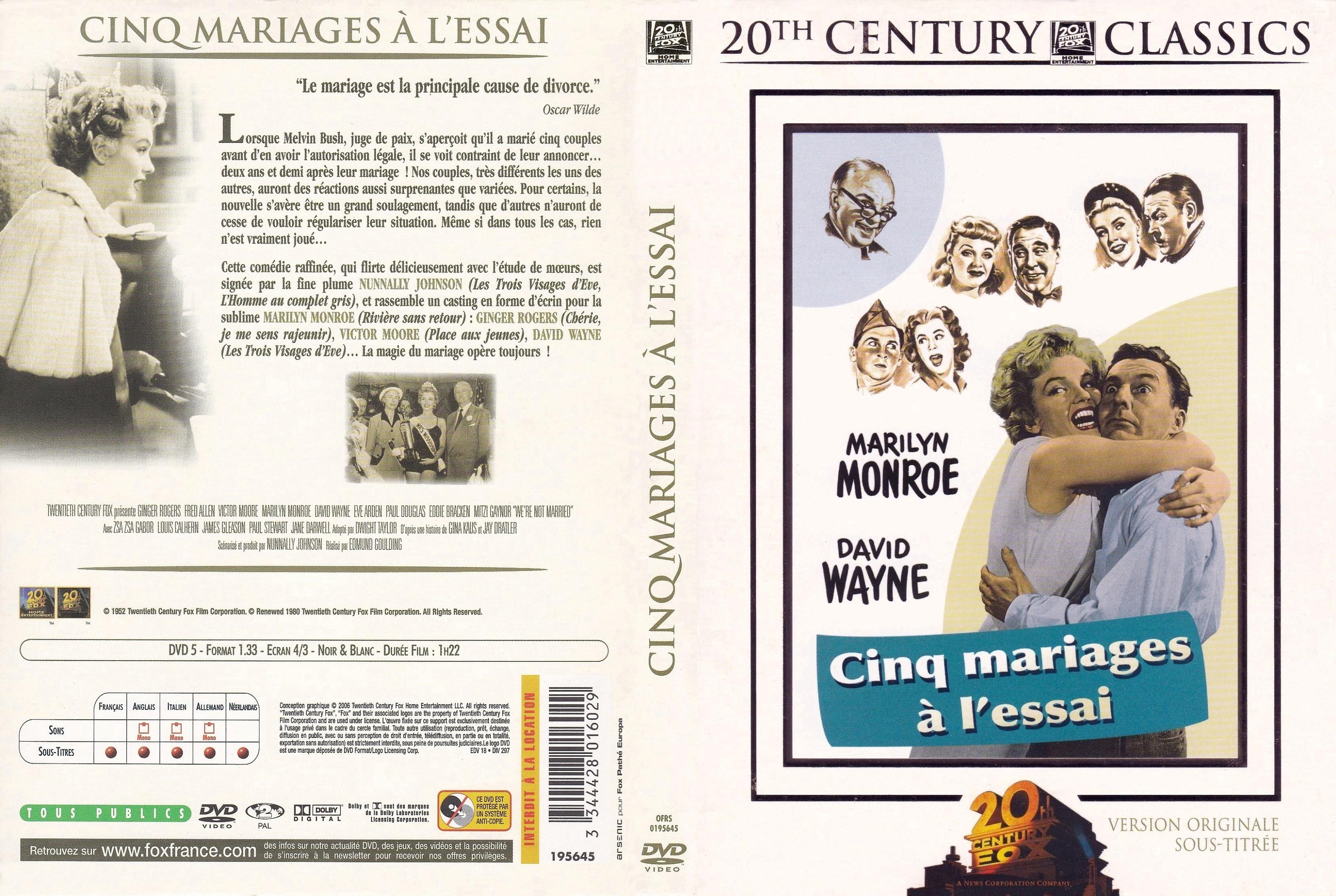 Jaquette DVD Cinq mariages  l
