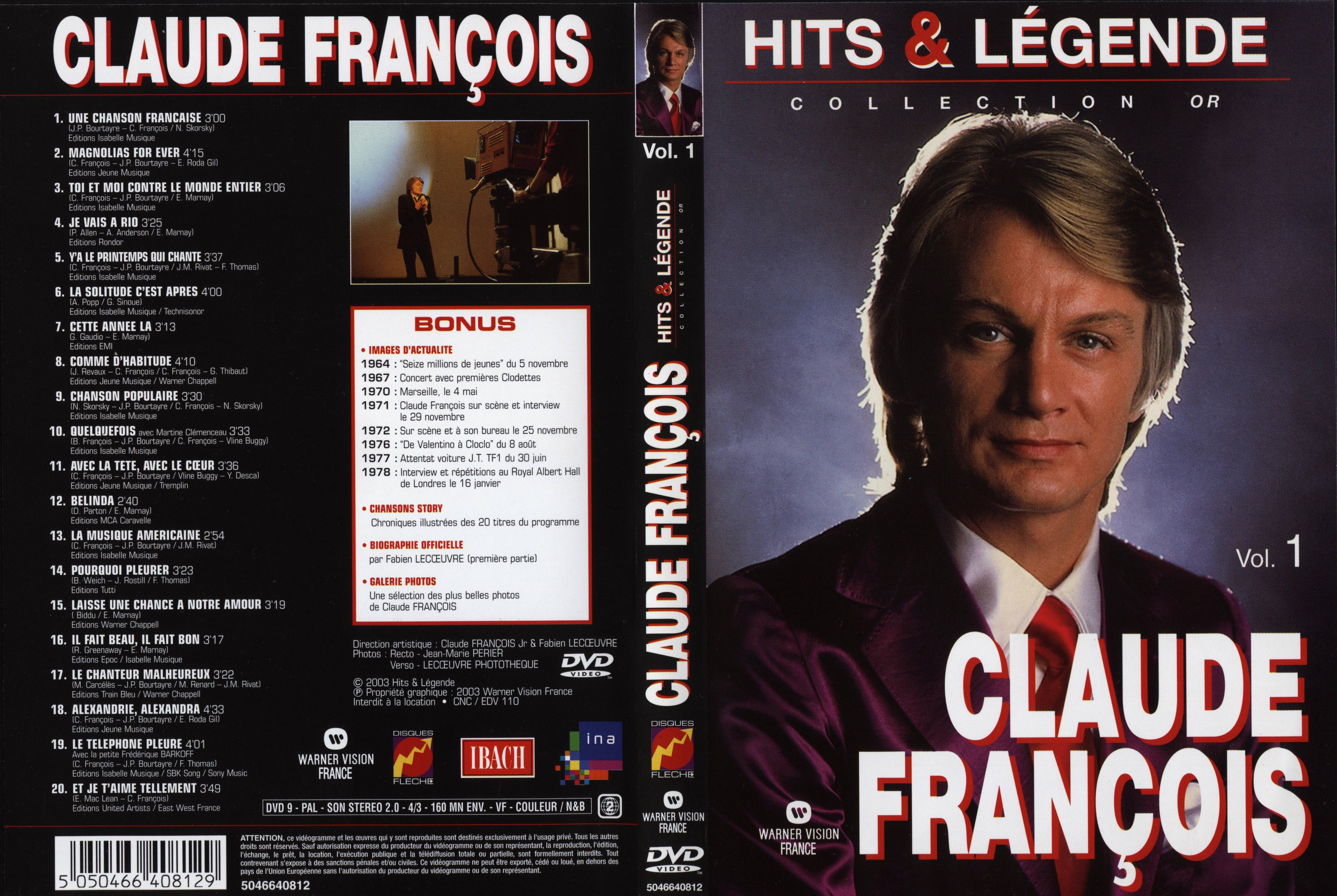 Jaquette DVD Claude Francois Hits et Legendes vol 1