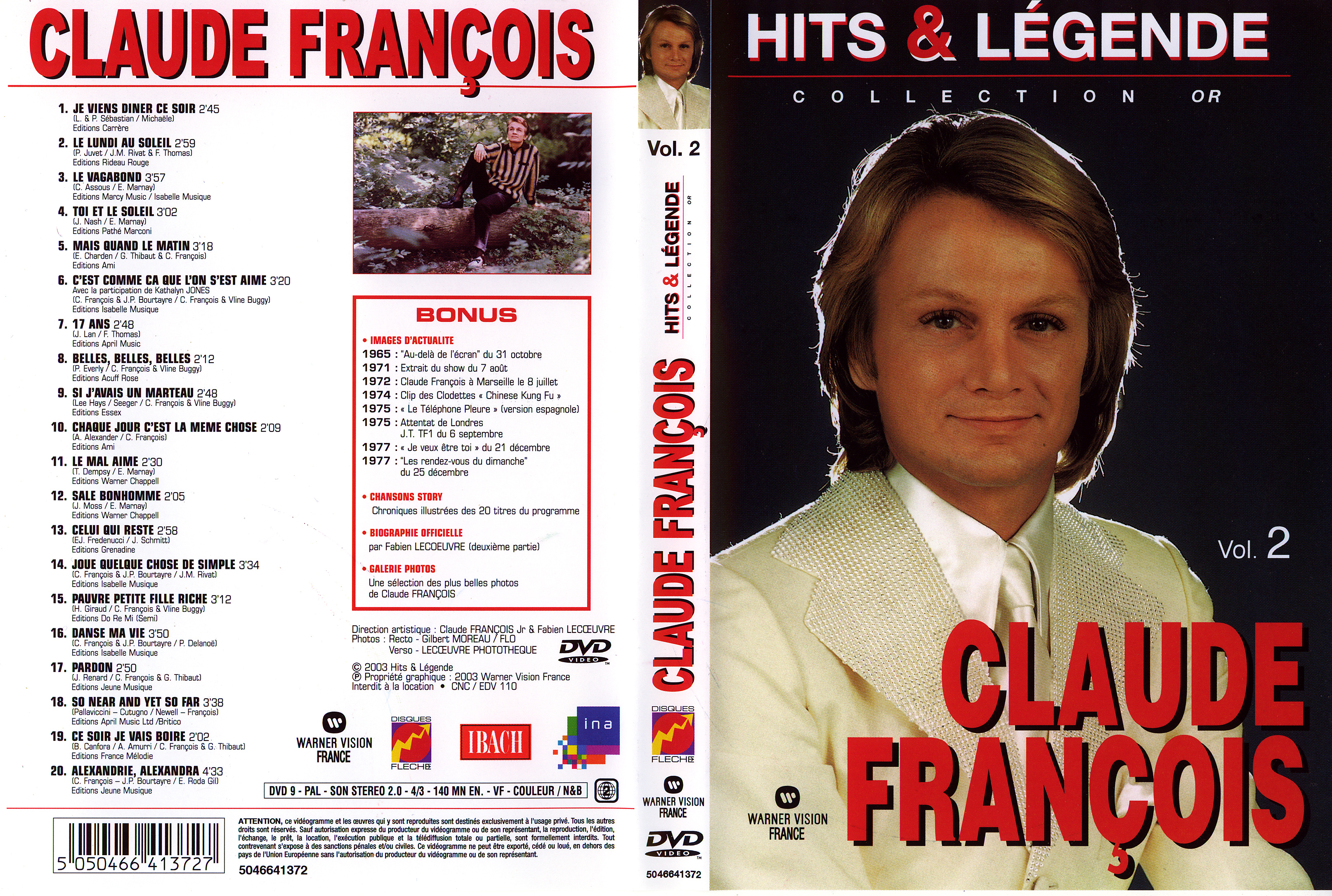 Jaquette DVD Claude Francois Hits et Legendes vol 2