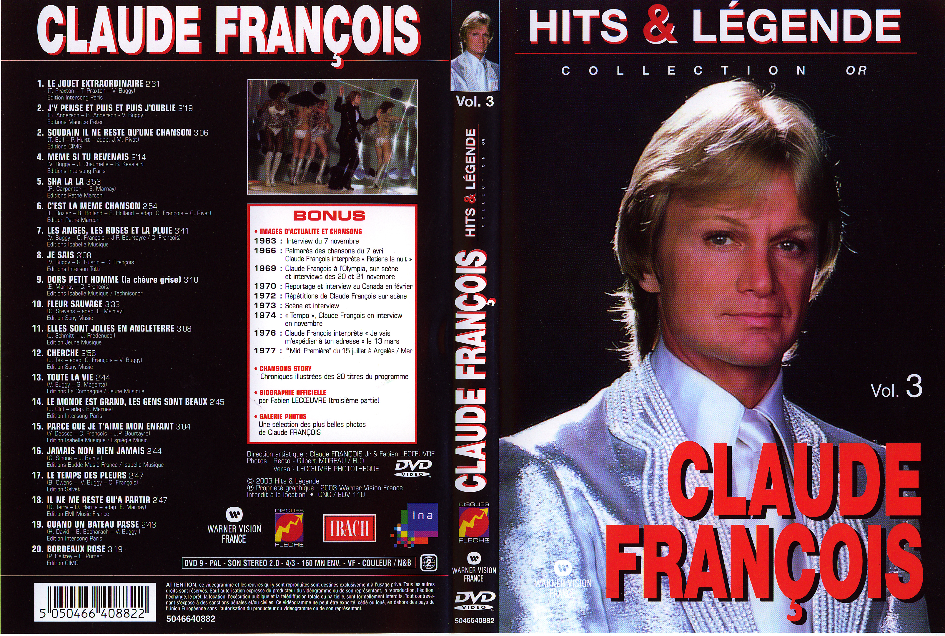 Jaquette DVD Claude Francois Hits et Legendes vol 3