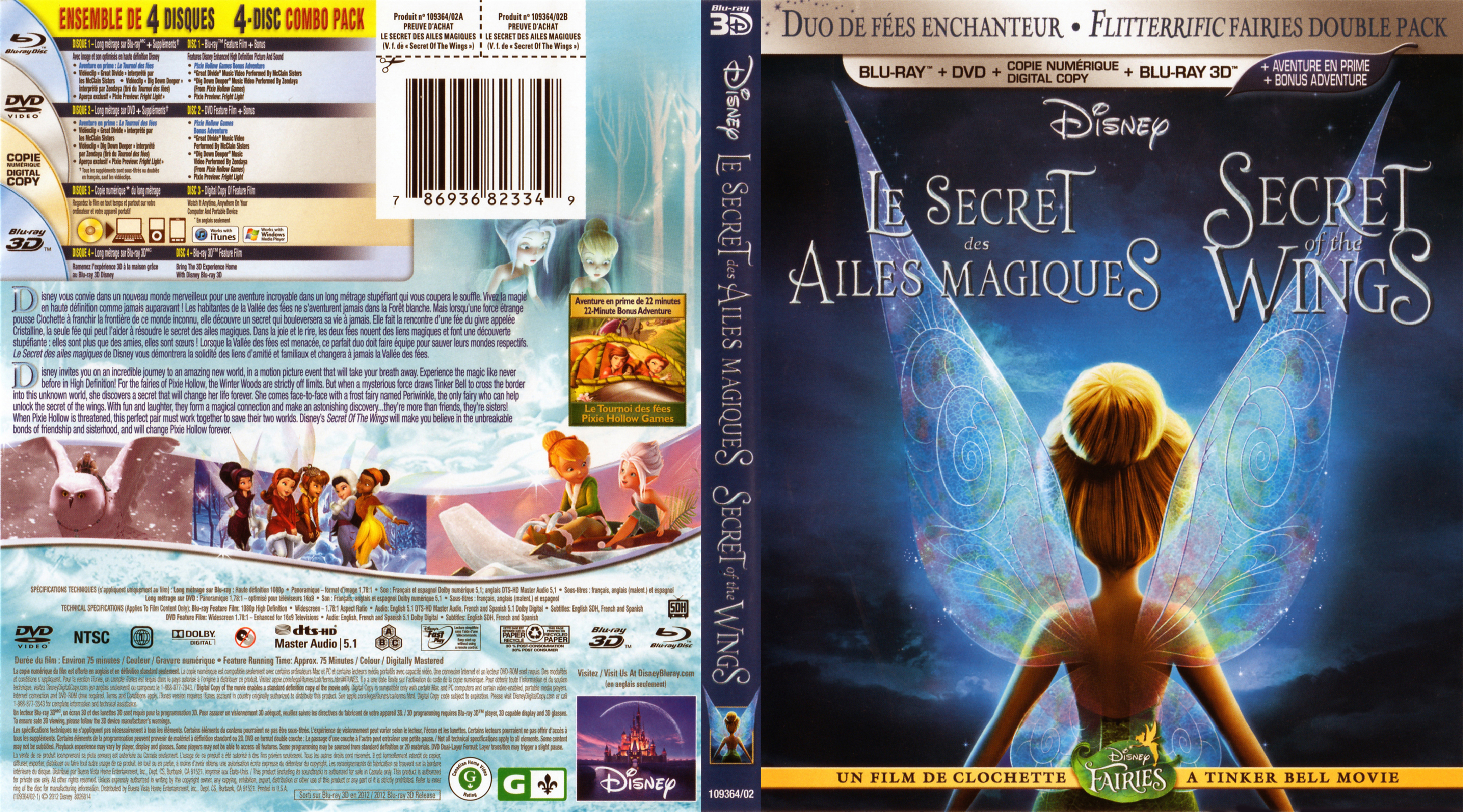 Jaquette DVD Clochette - Le secret des ailes magiques 3D (Canadienne) (BLU-RAY)