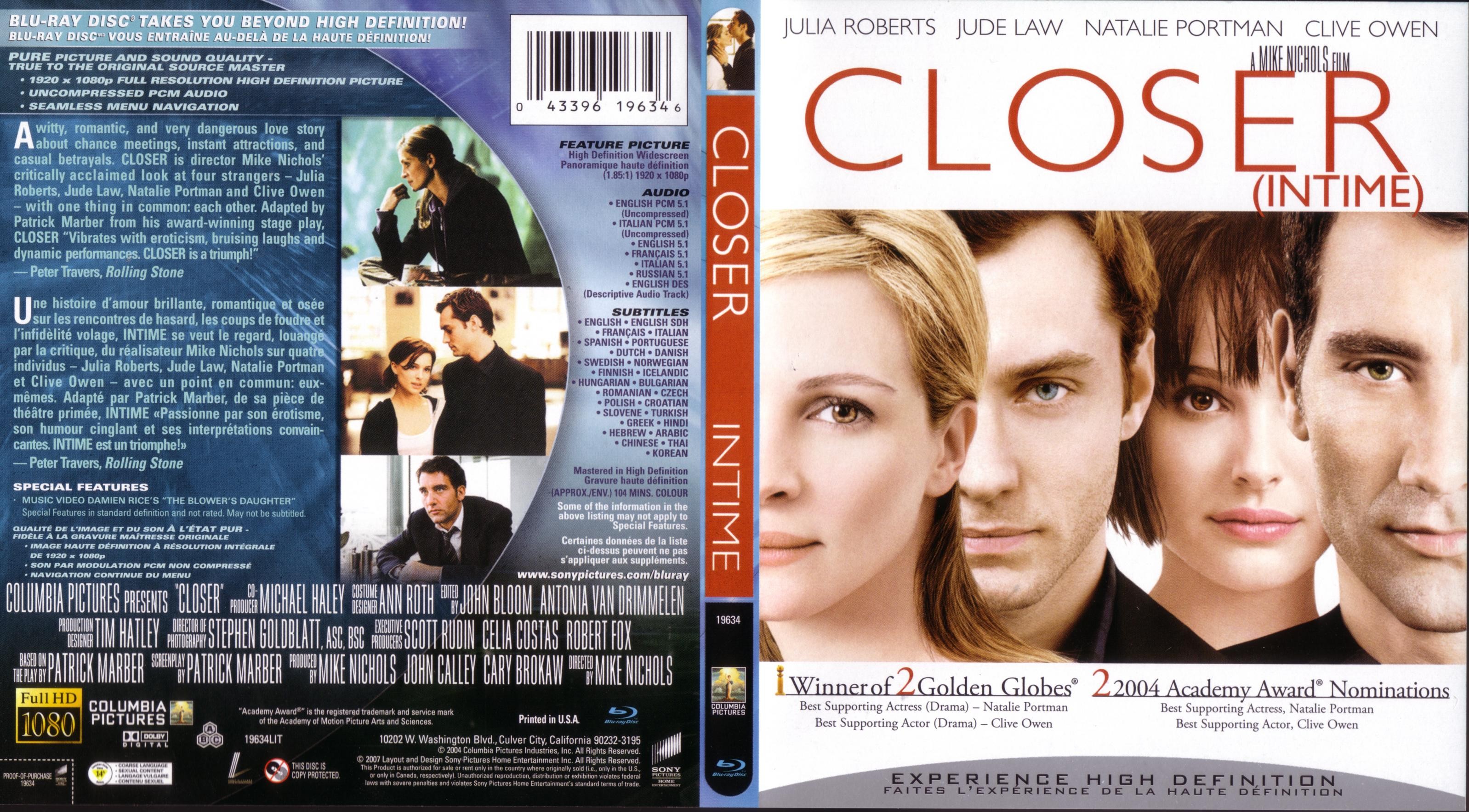 Jaquette DVD Closer(Canadienne) (BLU-RAY)