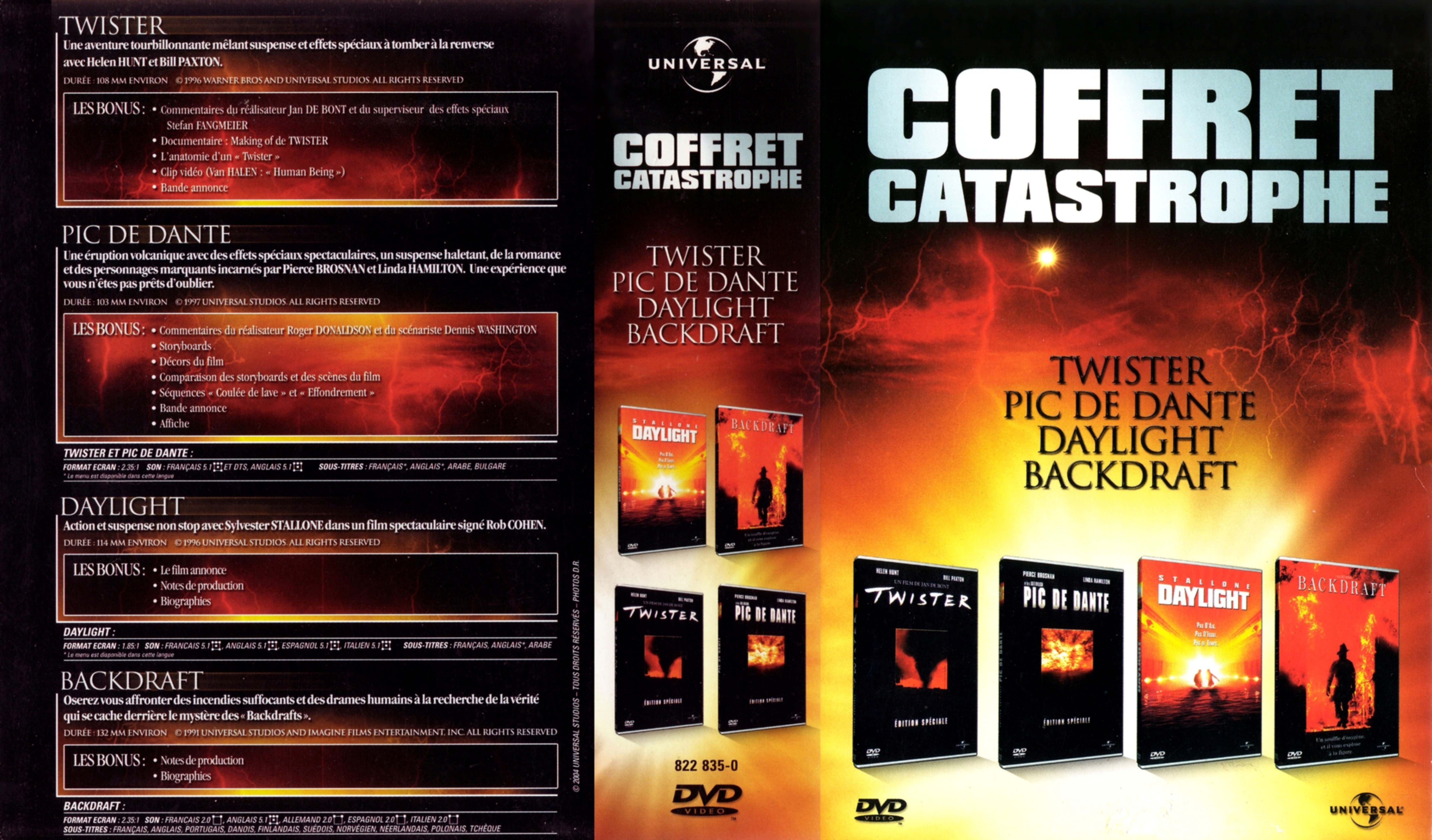 Jaquette DVD Coffret Catastrophe Twister + Backdraft + Pic de dante + Daylight