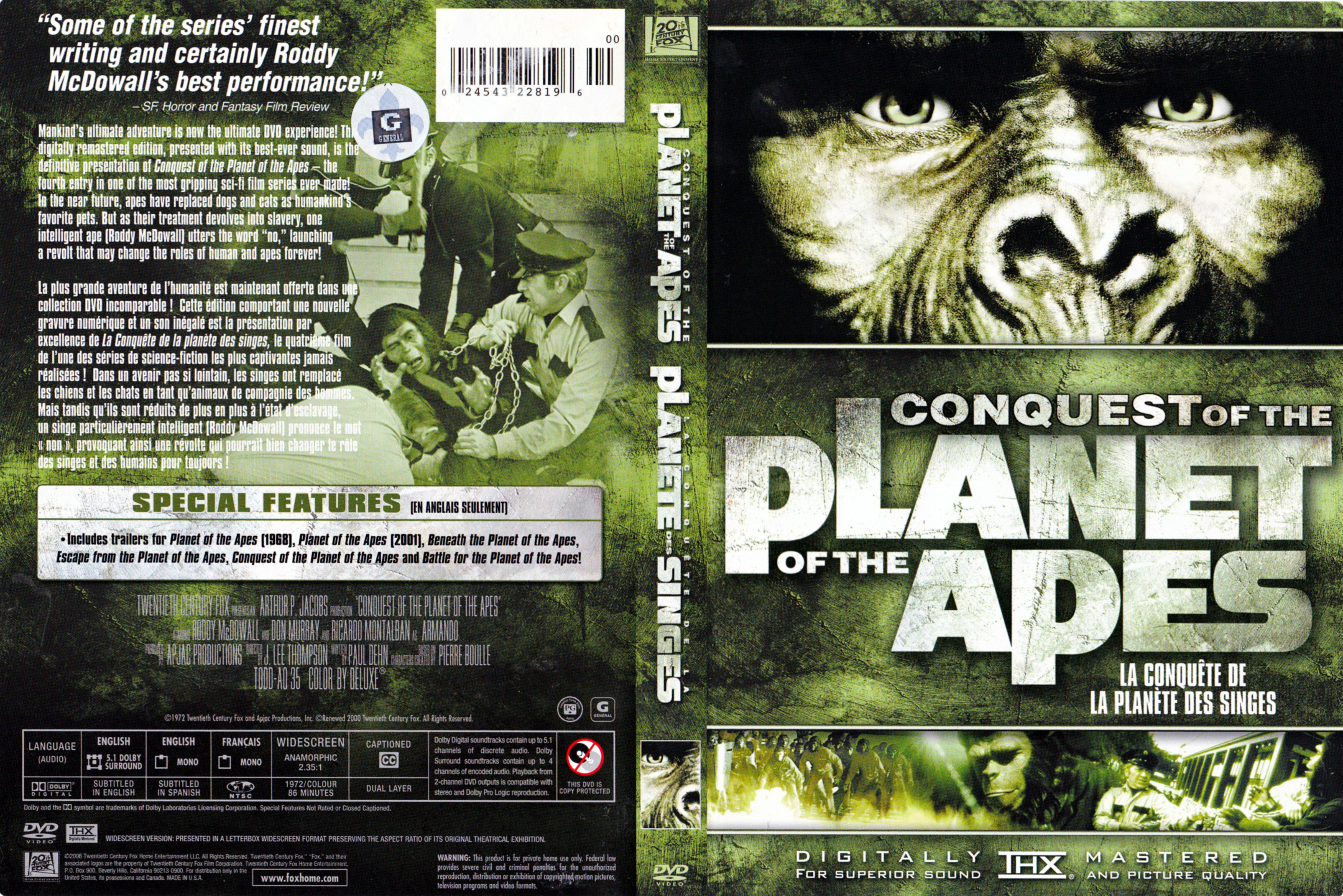 Jaquette DVD Conquest of the planet of the apes - La conqute de la plante des singes (Canadienne)