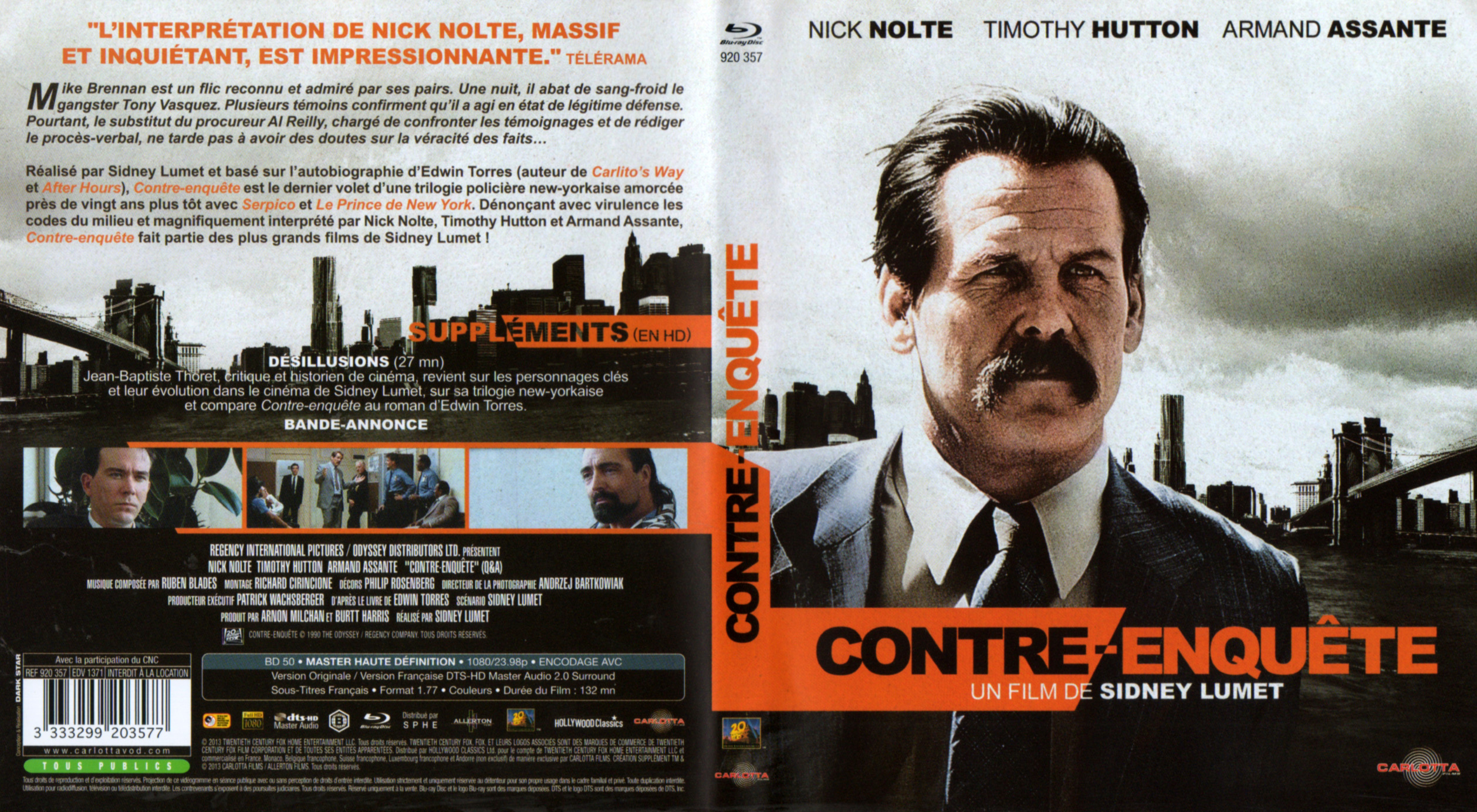 Jaquette DVD Contre enqute (Sidney Lumet) (BLU-RAY)