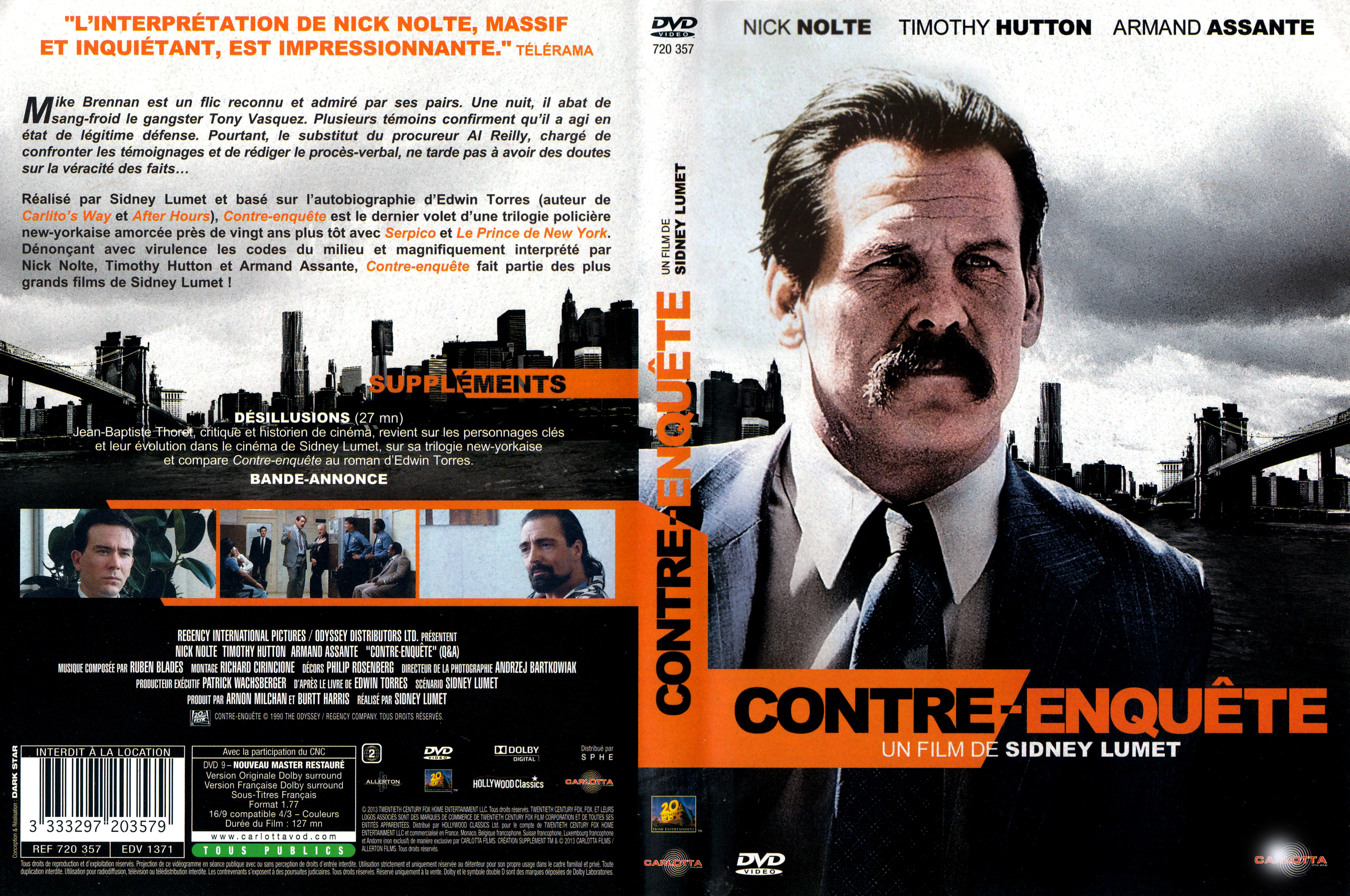 Jaquette DVD Contre enqute (Sidney Lumet) v3