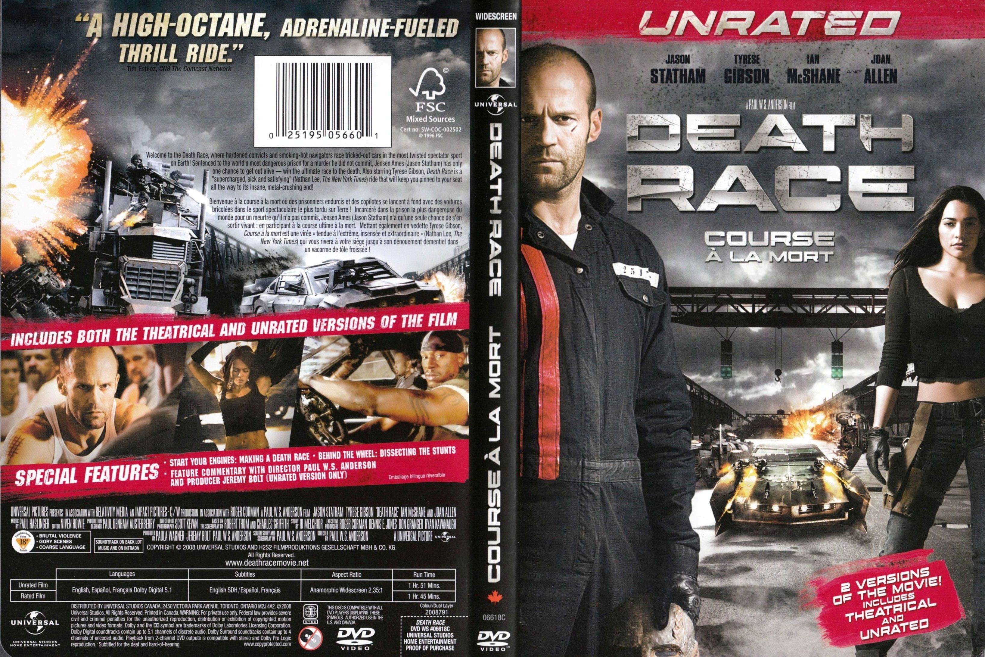 Jaquette DVD Course a la mort - Death race (Canadienne)