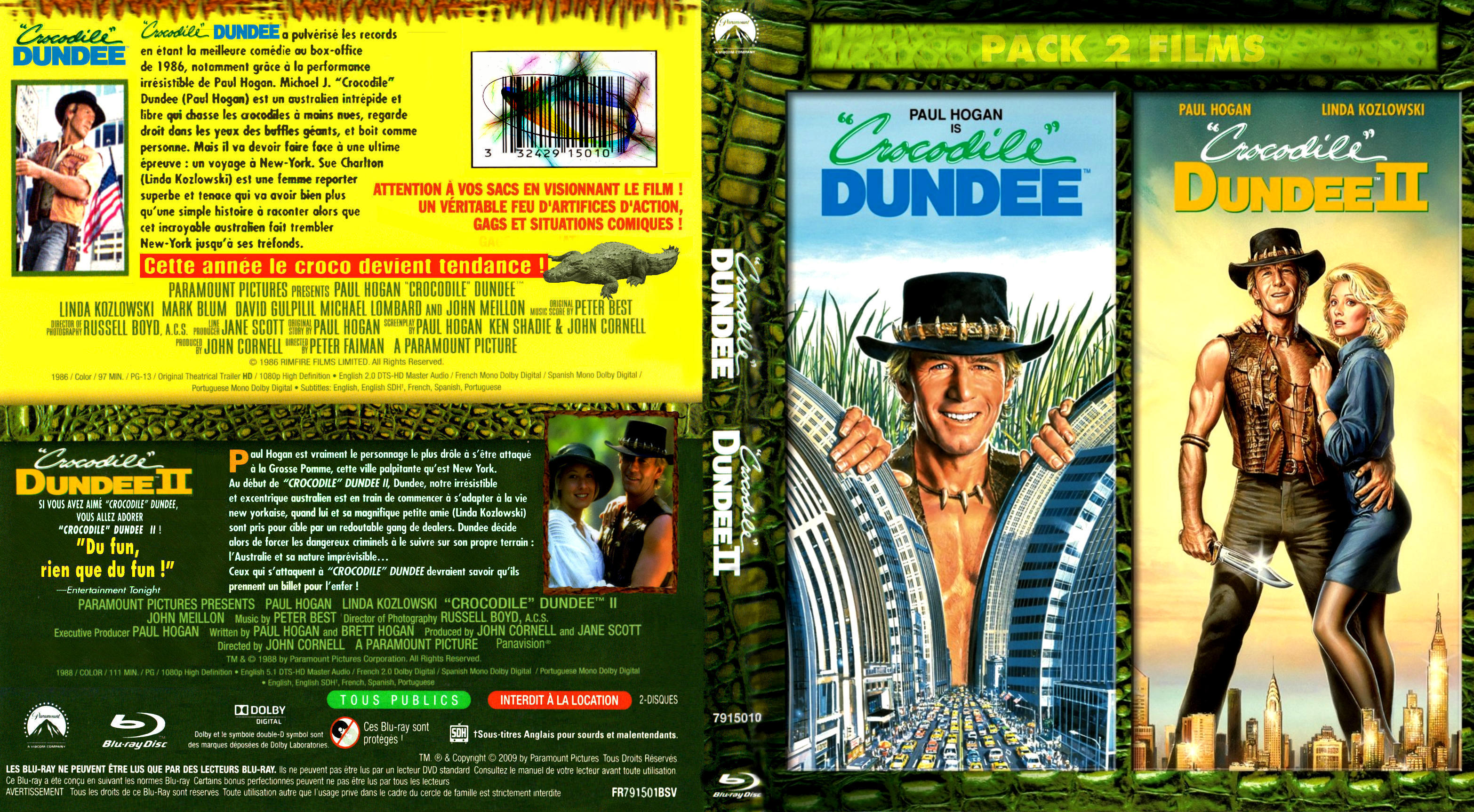 Jaquette DVD Crocodile dundee 1 & 2 custom (BLU-RAY)