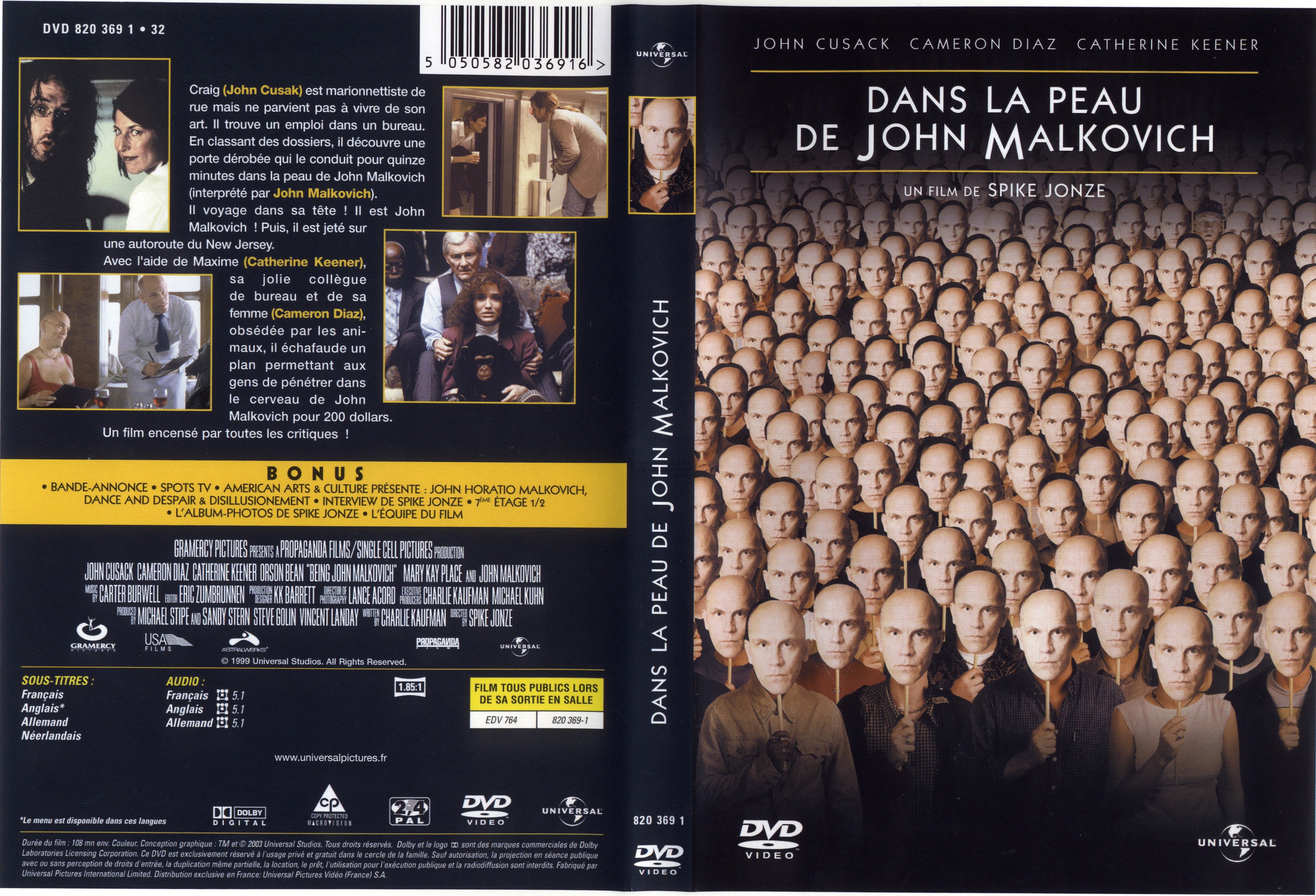 Jaquette DVD Dans la peau de John Malkovich