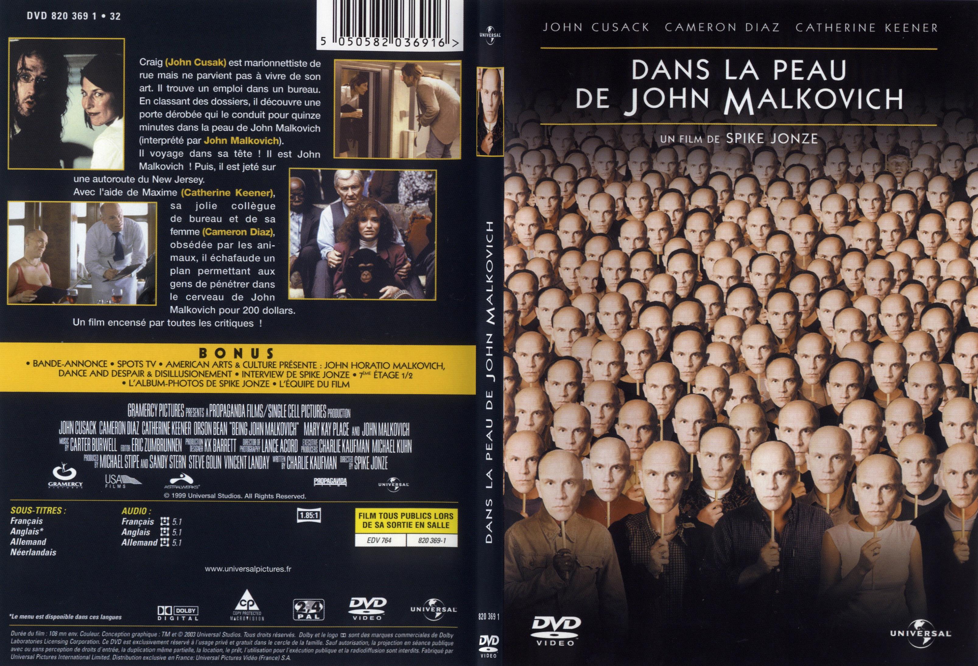 Jaquette DVD Dans la peau de John Malkovich - SLIM