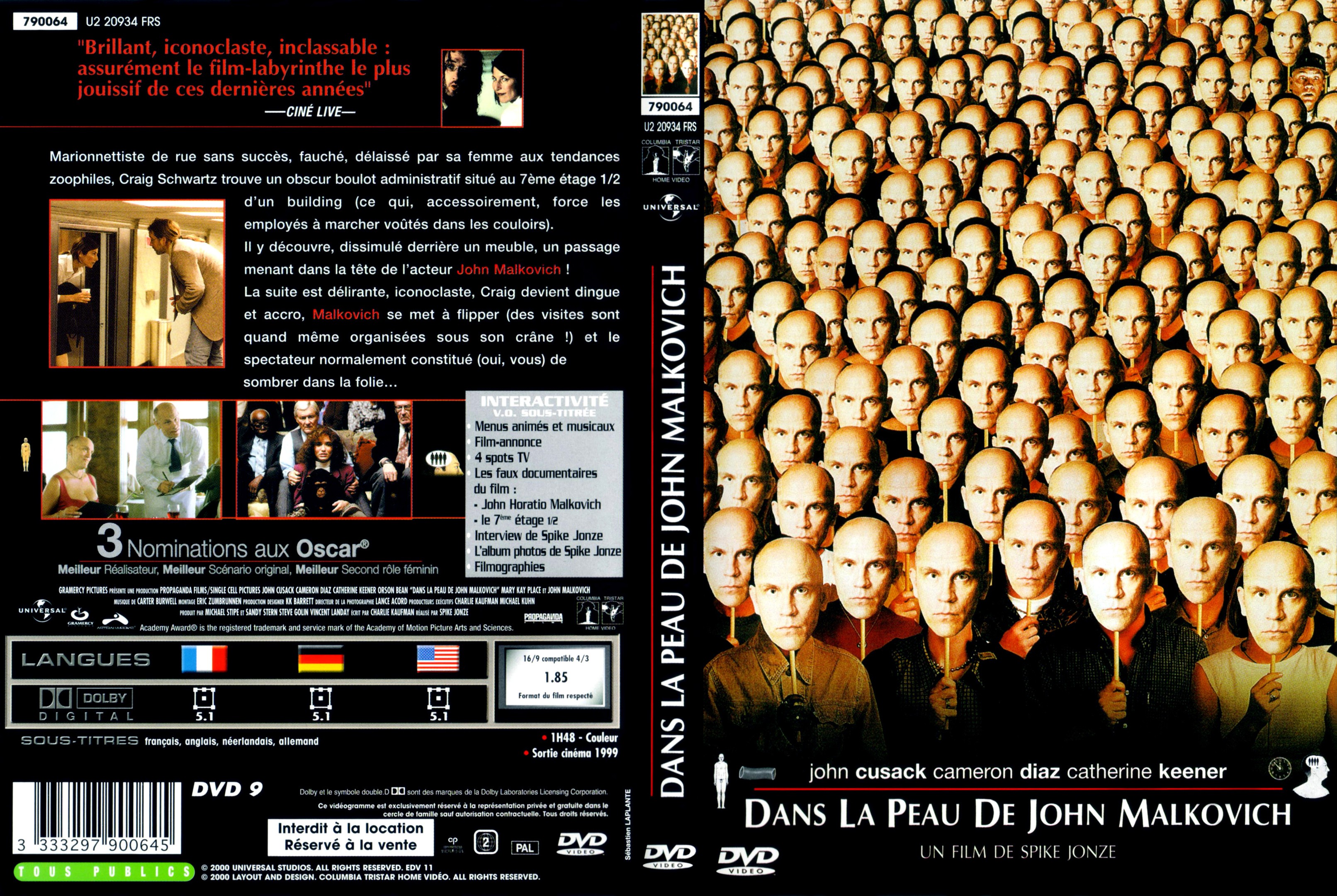 Jaquette DVD Dans la peau de John Malkovich v2