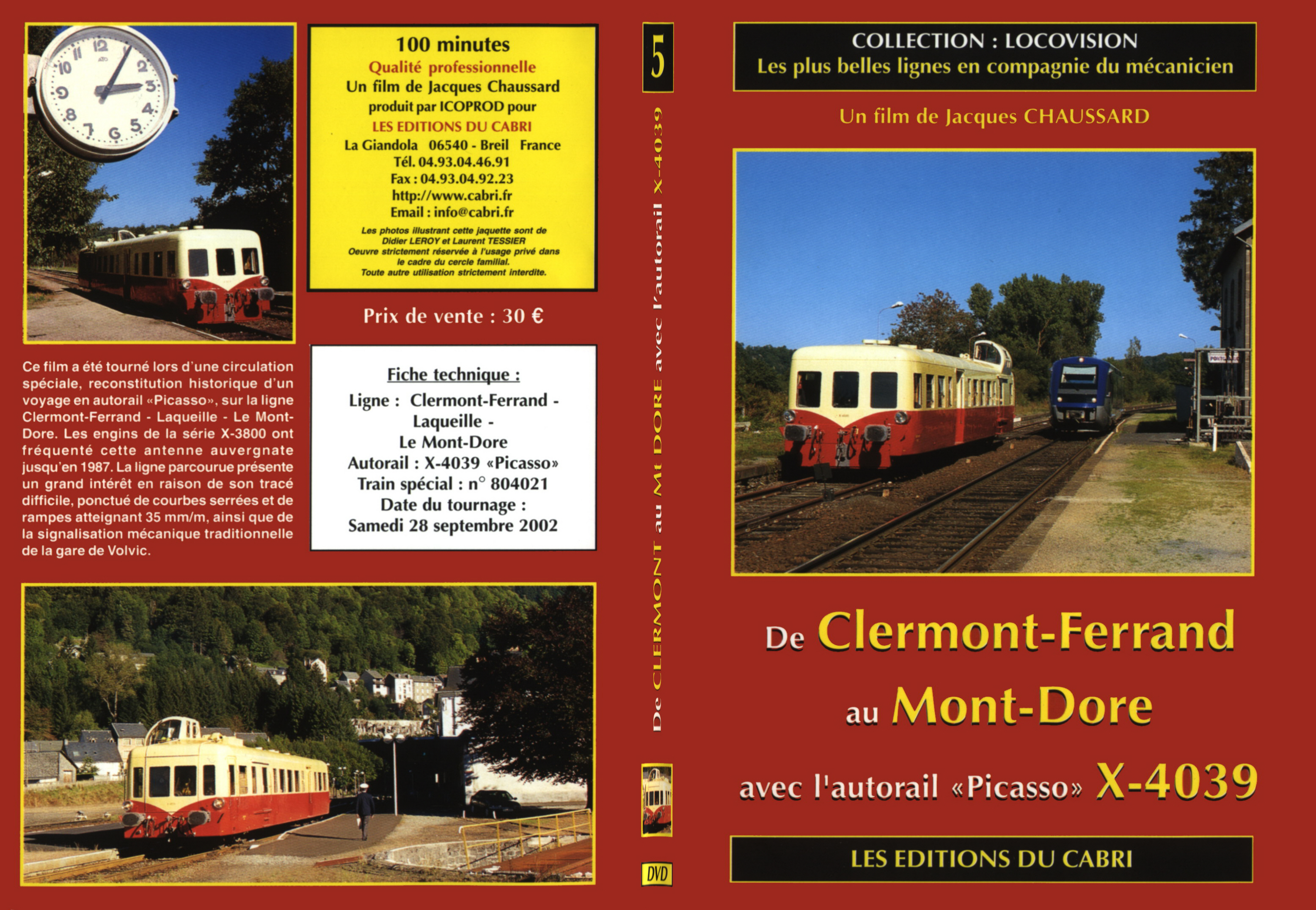 Jaquette DVD De Clermont-Ferrand au Mont-Dore en autorail Picasso X-4039 - SLIM