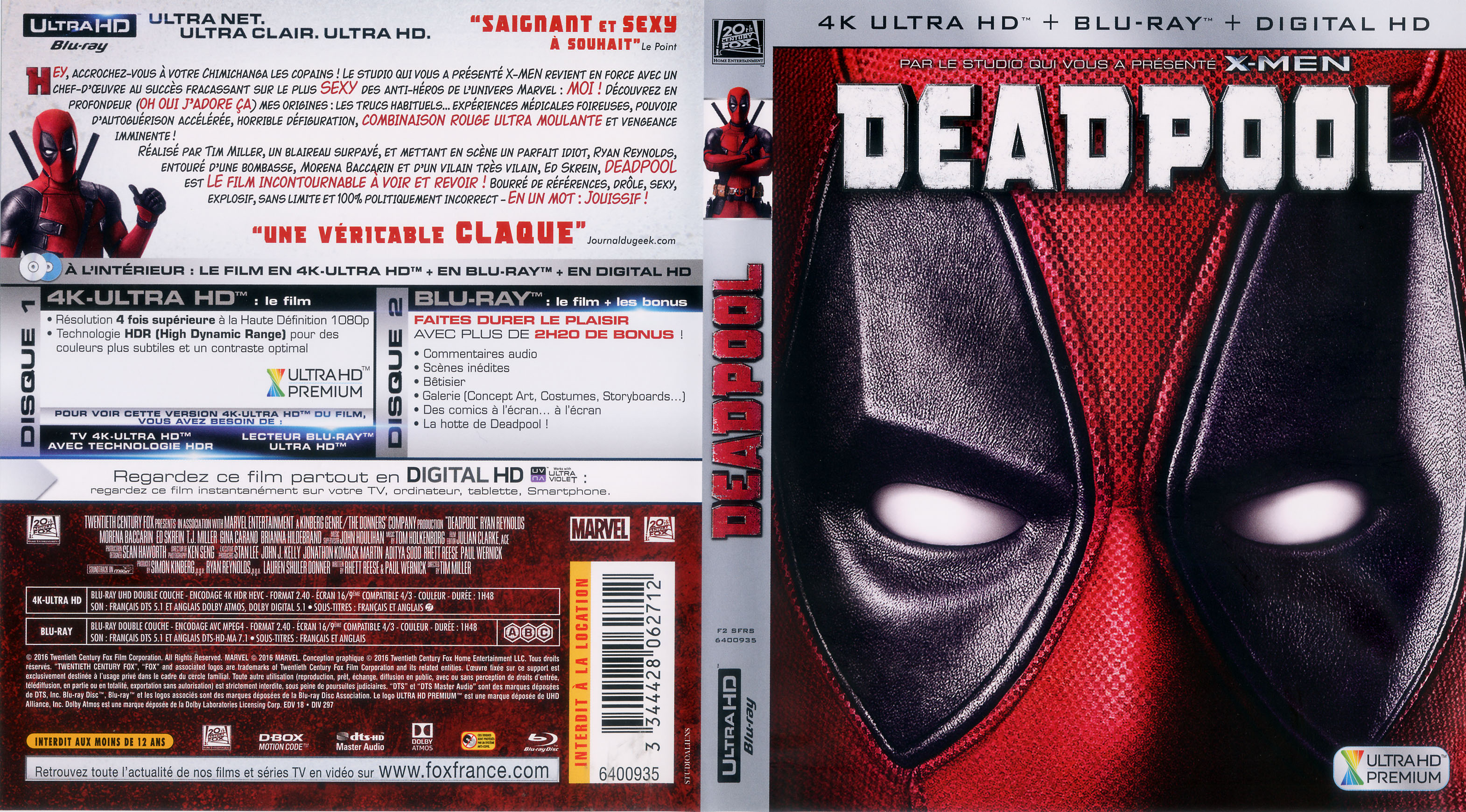 Jaquette DVD Deadpool 4K (BLU-RAY)