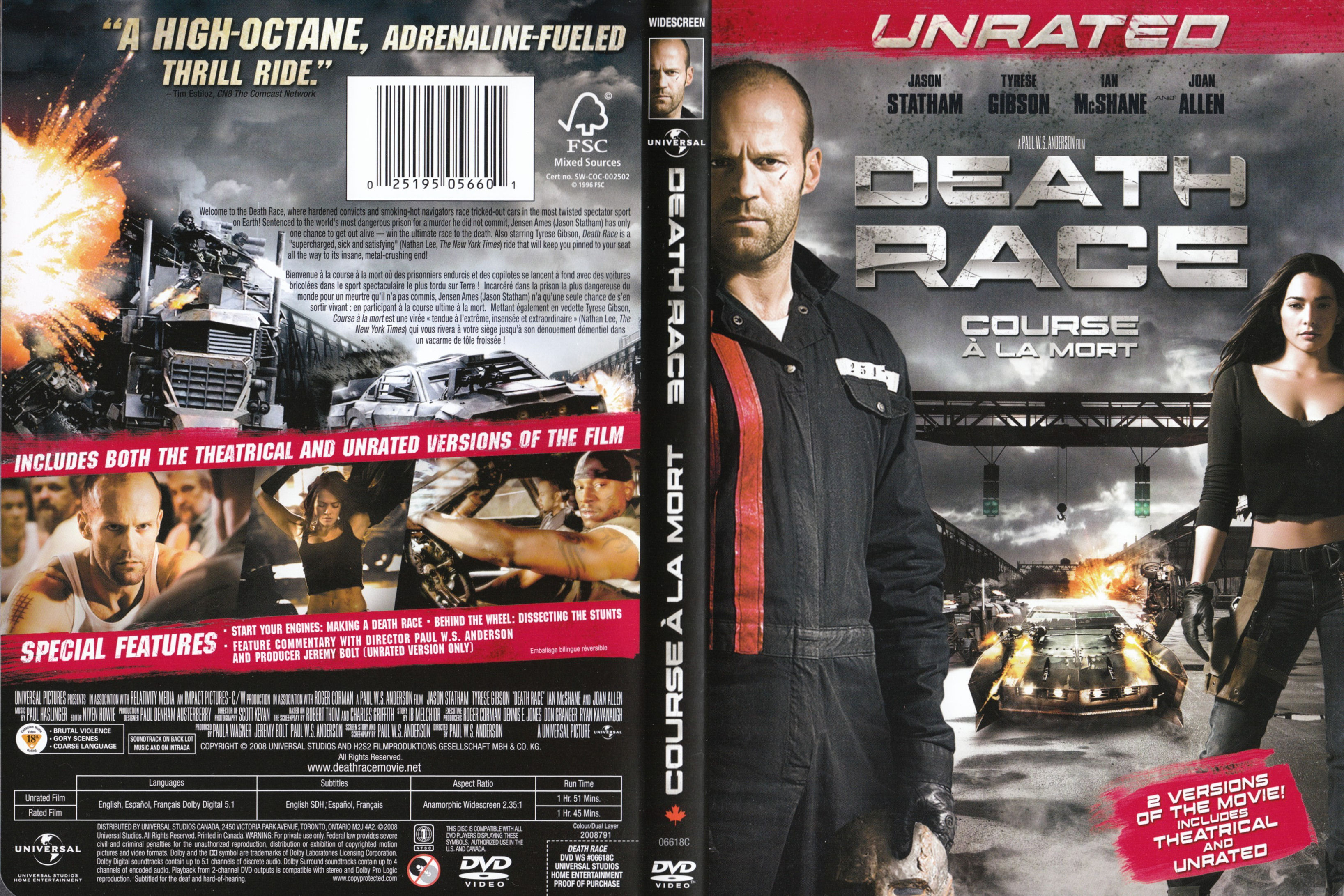 Jaquette DVD Death race - Cours  la mort (Canadienne)
