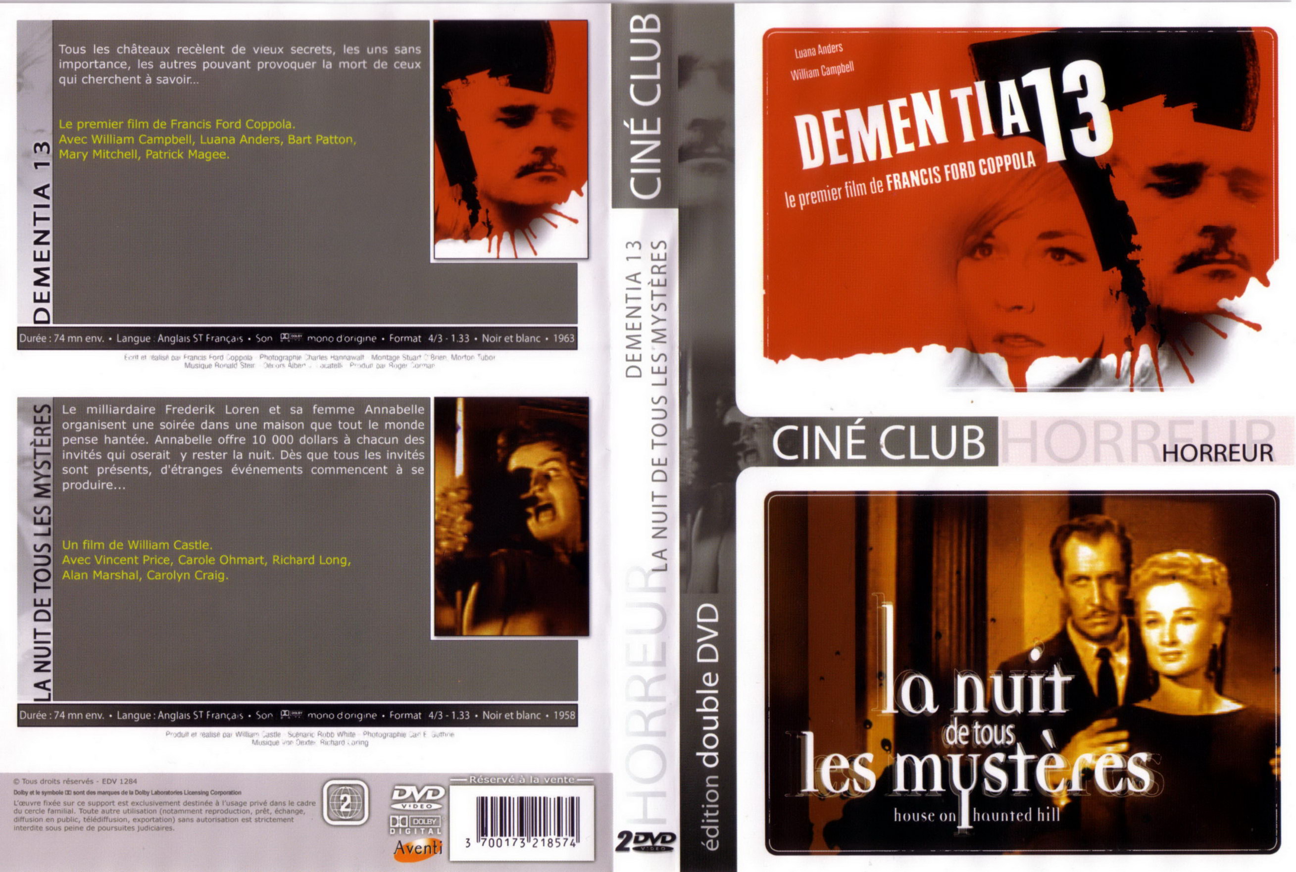 Jaquette DVD Dementia 13 + La nuit de tous les mysteres