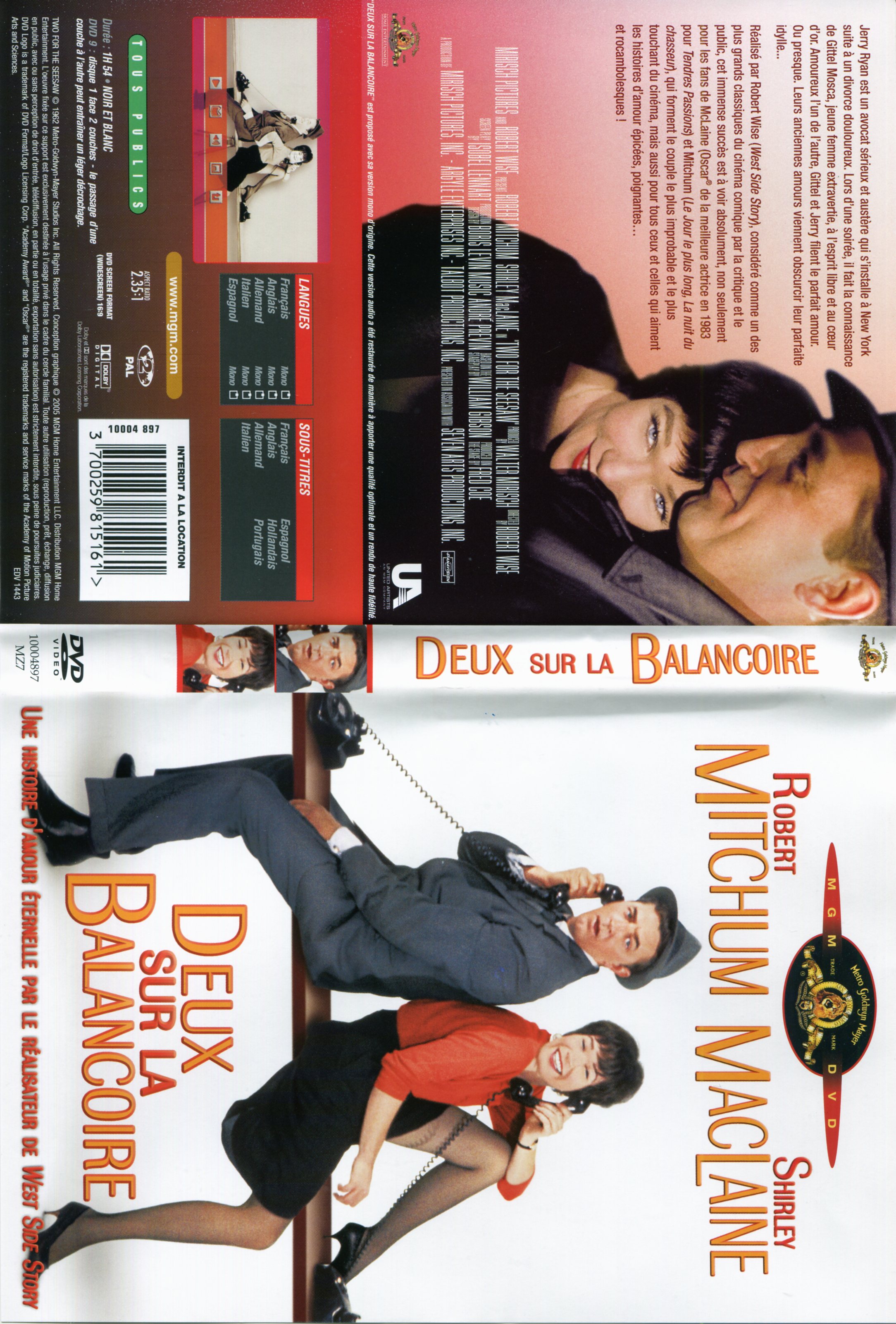 Jaquette DVD Deux sur la balanoire (1962)