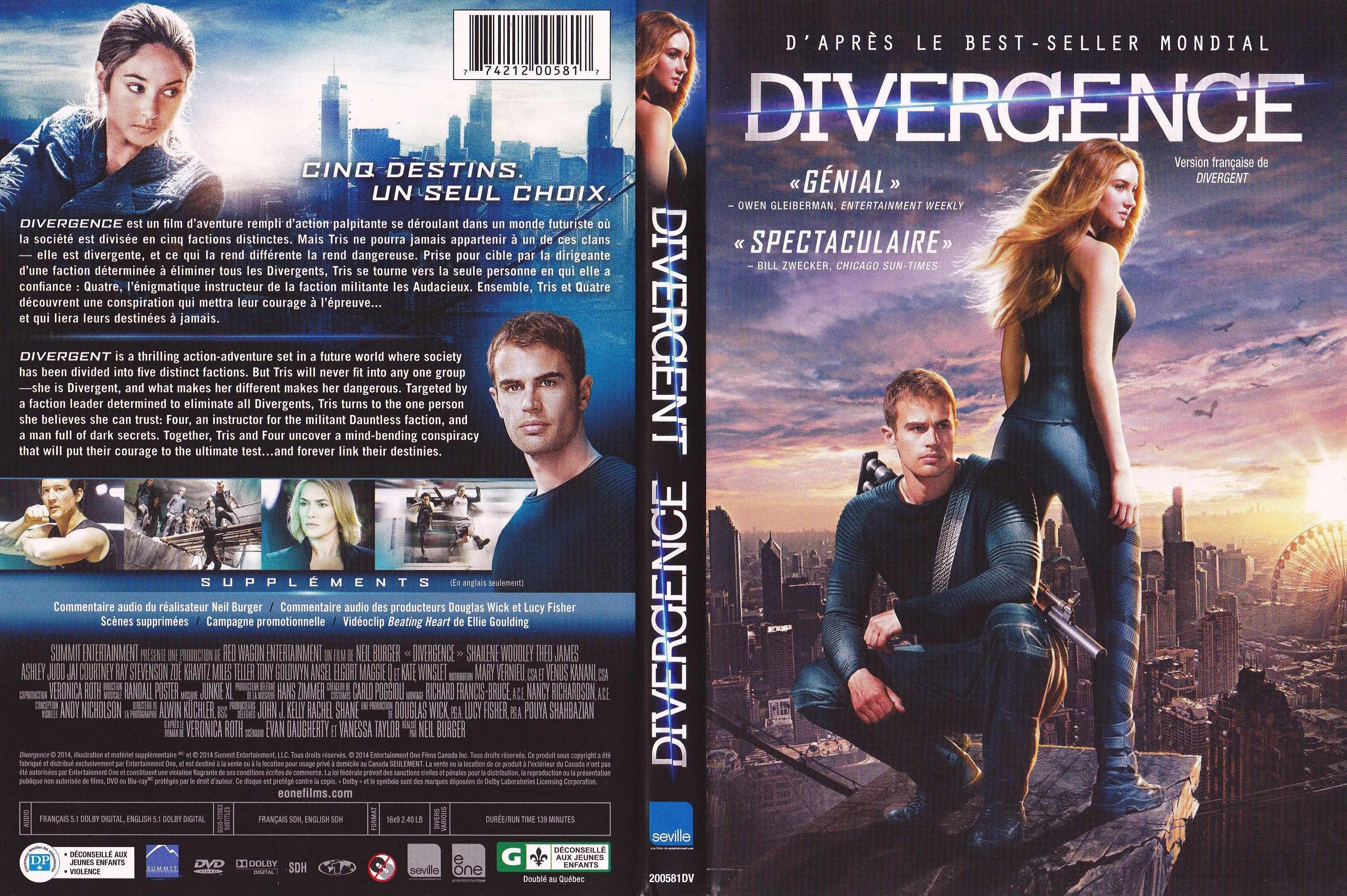 Jaquette DVD Divergence - Divergent (Canadienne)