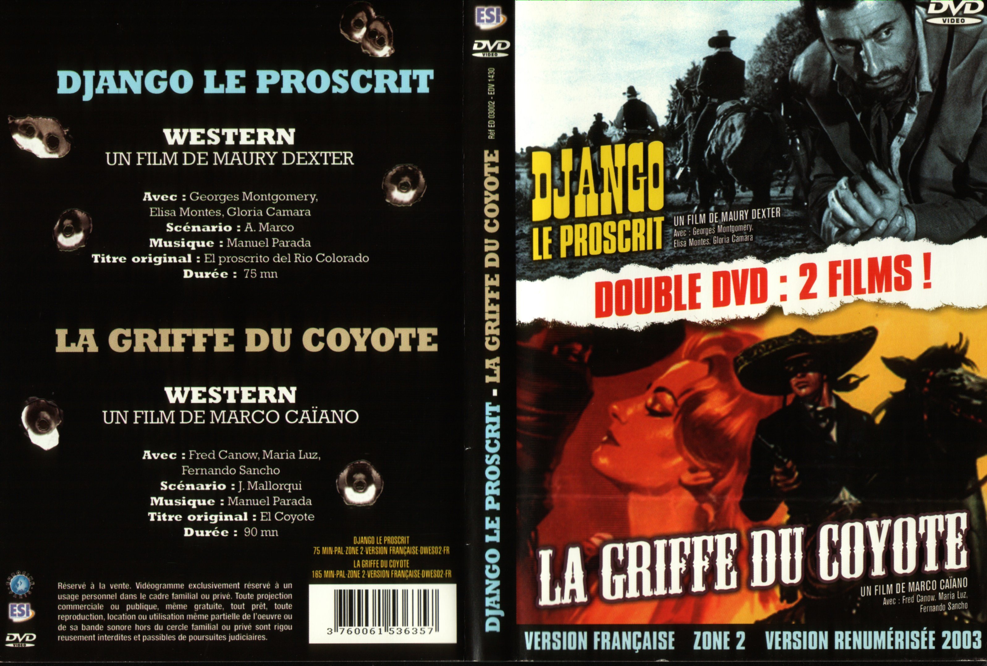 Jaquette DVD Django le proscrit + la griffe du coyote