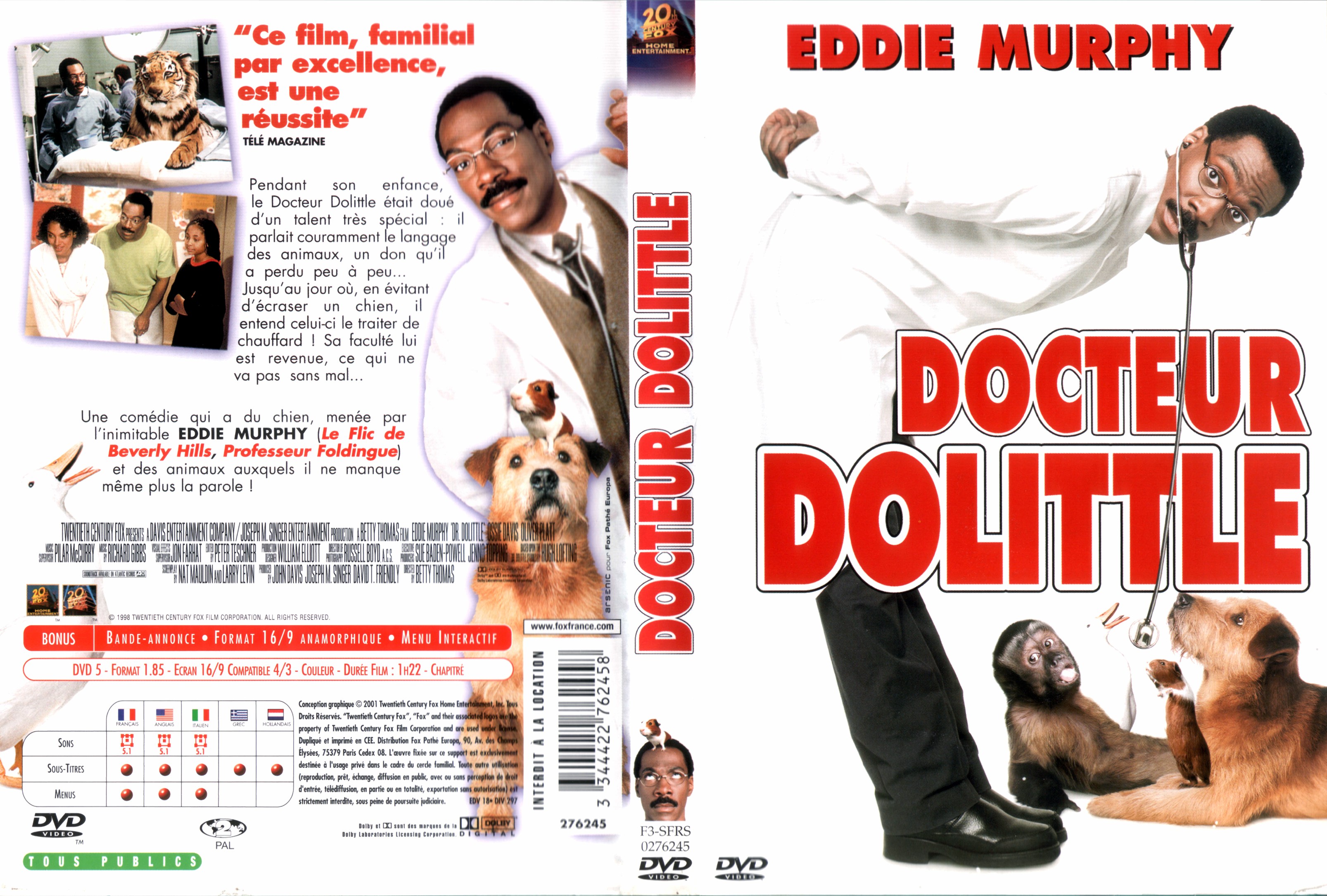 Jaquette DVD Docteur Dolittle
