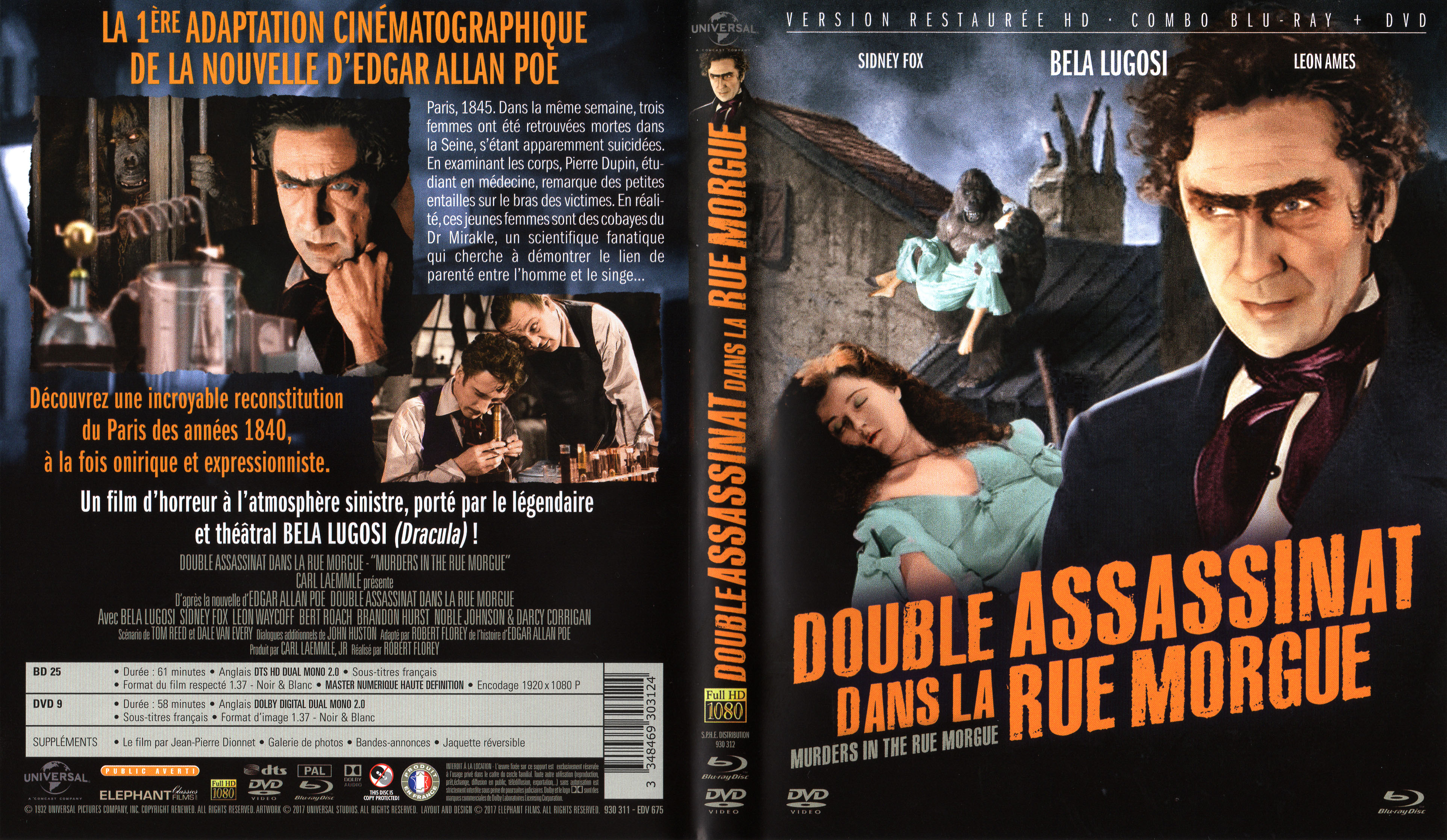 Jaquette DVD Double assassinat dans la rue Morgue (BLU-RAY)