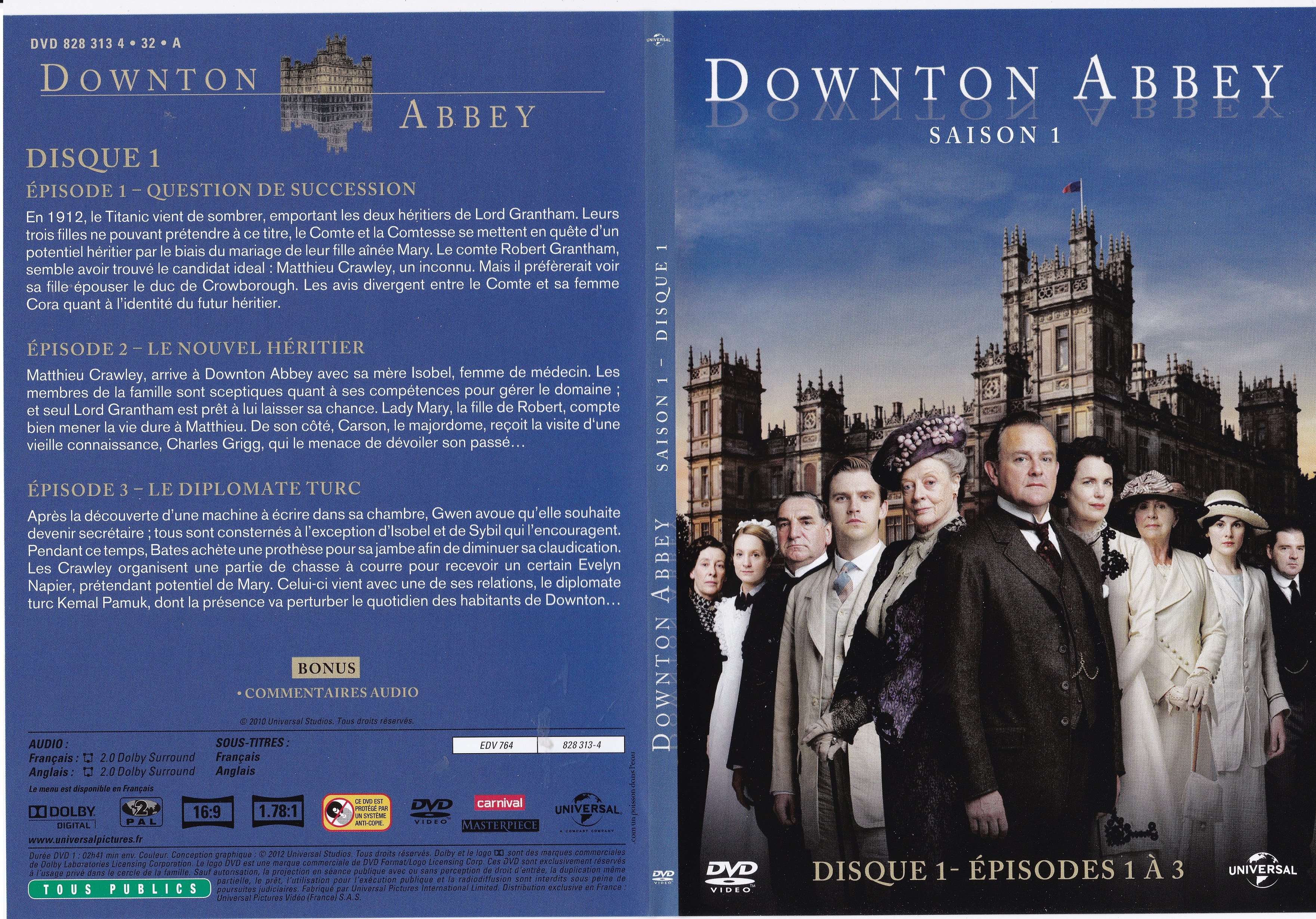 Jaquette DVD Downton Abbey Saison 1 Episodes 1  3