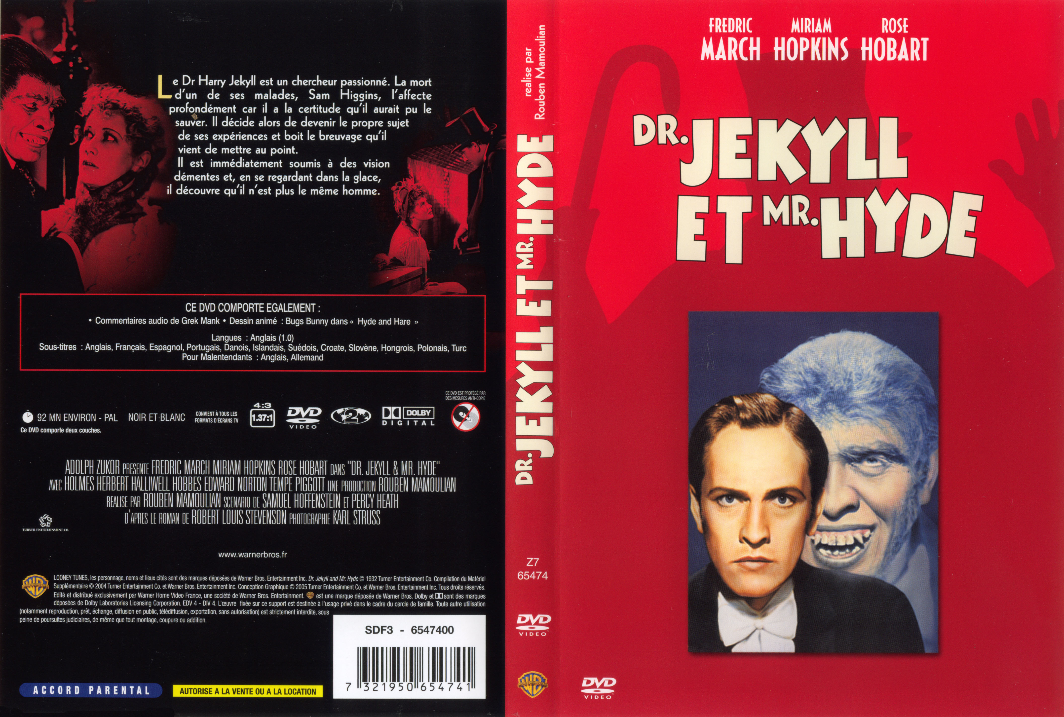 Jaquette DVD Dr Jekyll et Mr Hyde (1932)