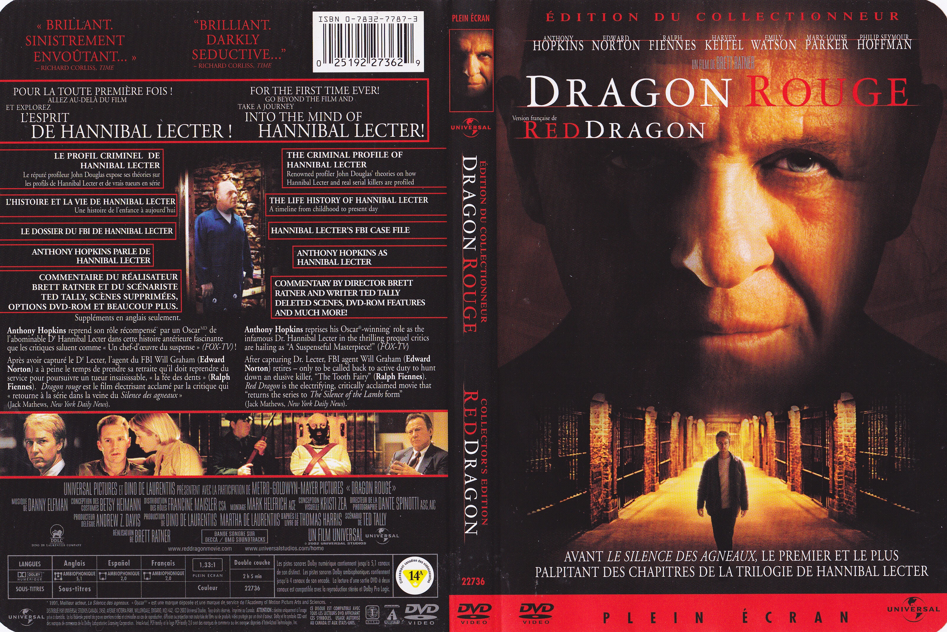 Jaquette DVD Dragon Rouge - Red dragon (Canadienne)