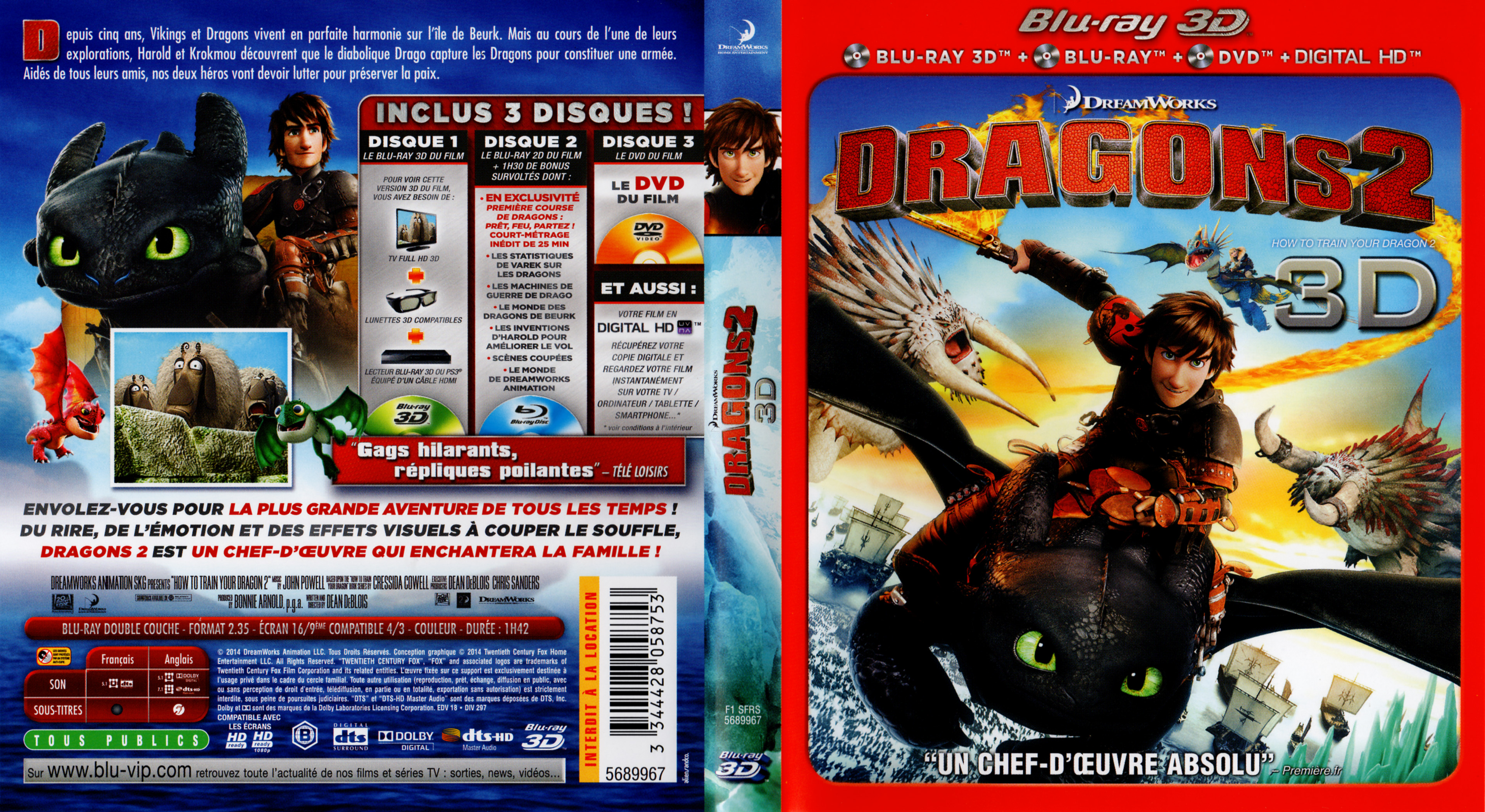 Jaquette DVD Dragons 2 3D (BLU-RAY)