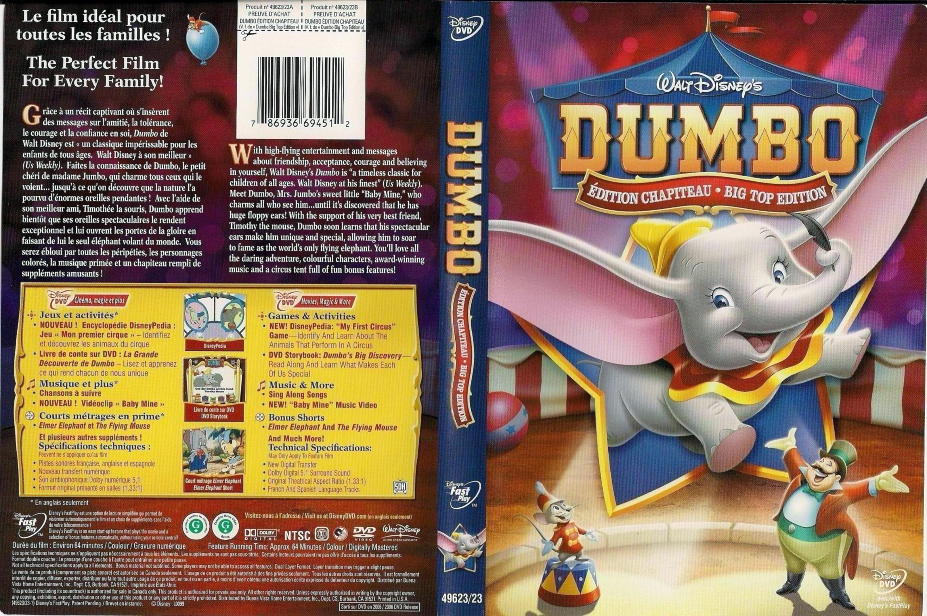 Jaquette DVD Dumbo (Canadienne)